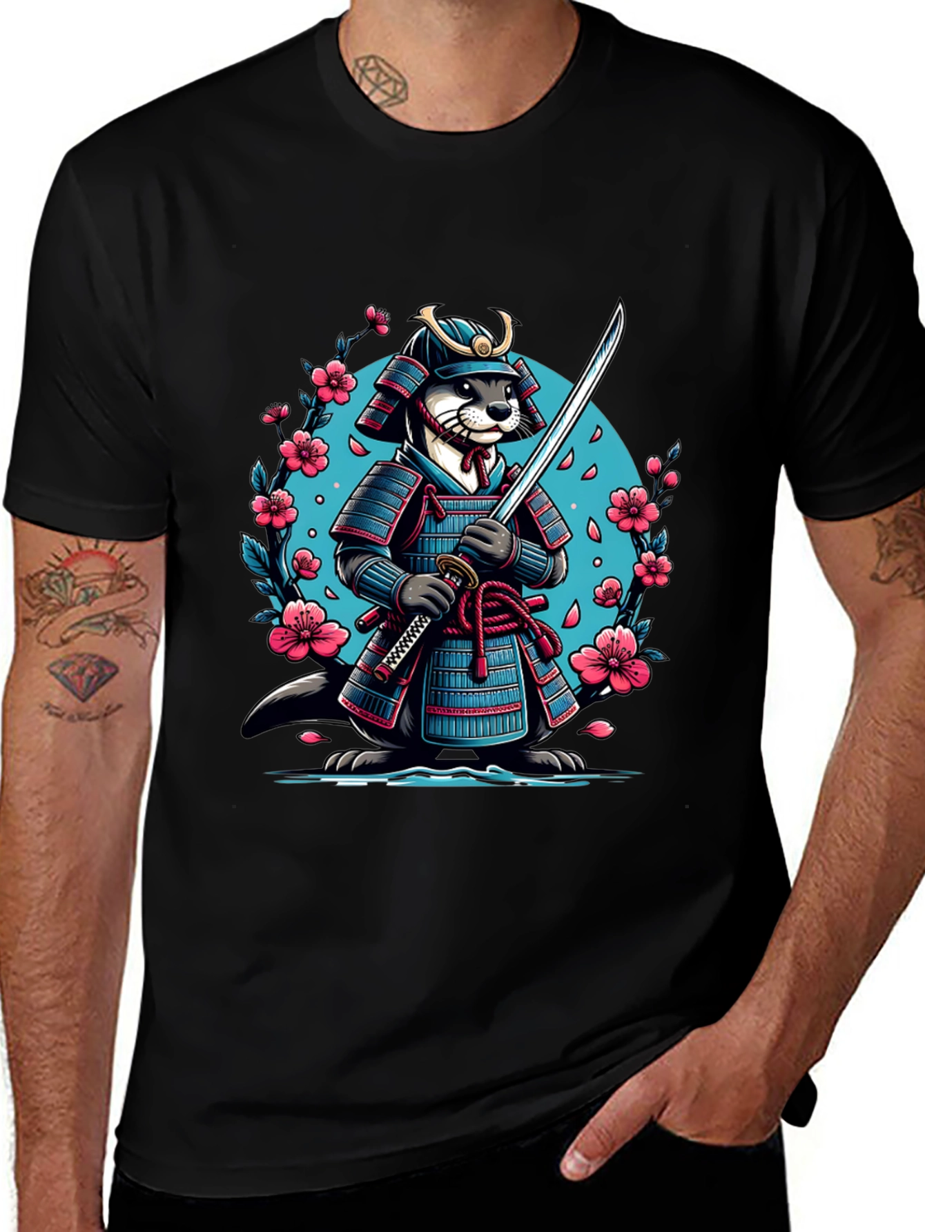 Samurai Otter Graphic Tee - Mens Black T-Shirt