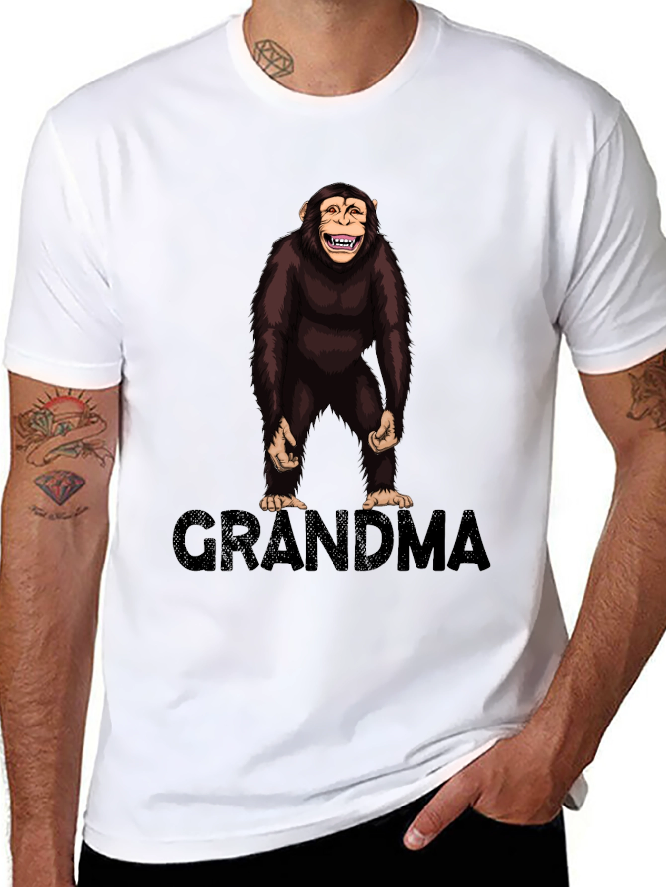 Chimpanzee Grandma Graphic T-Shirt - Black