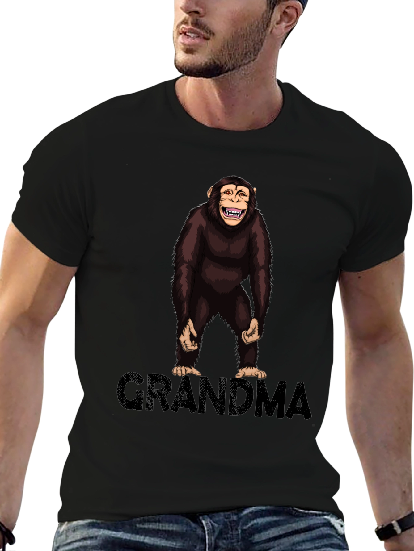 Chimpanzee Grandma Graphic T-Shirt - Black