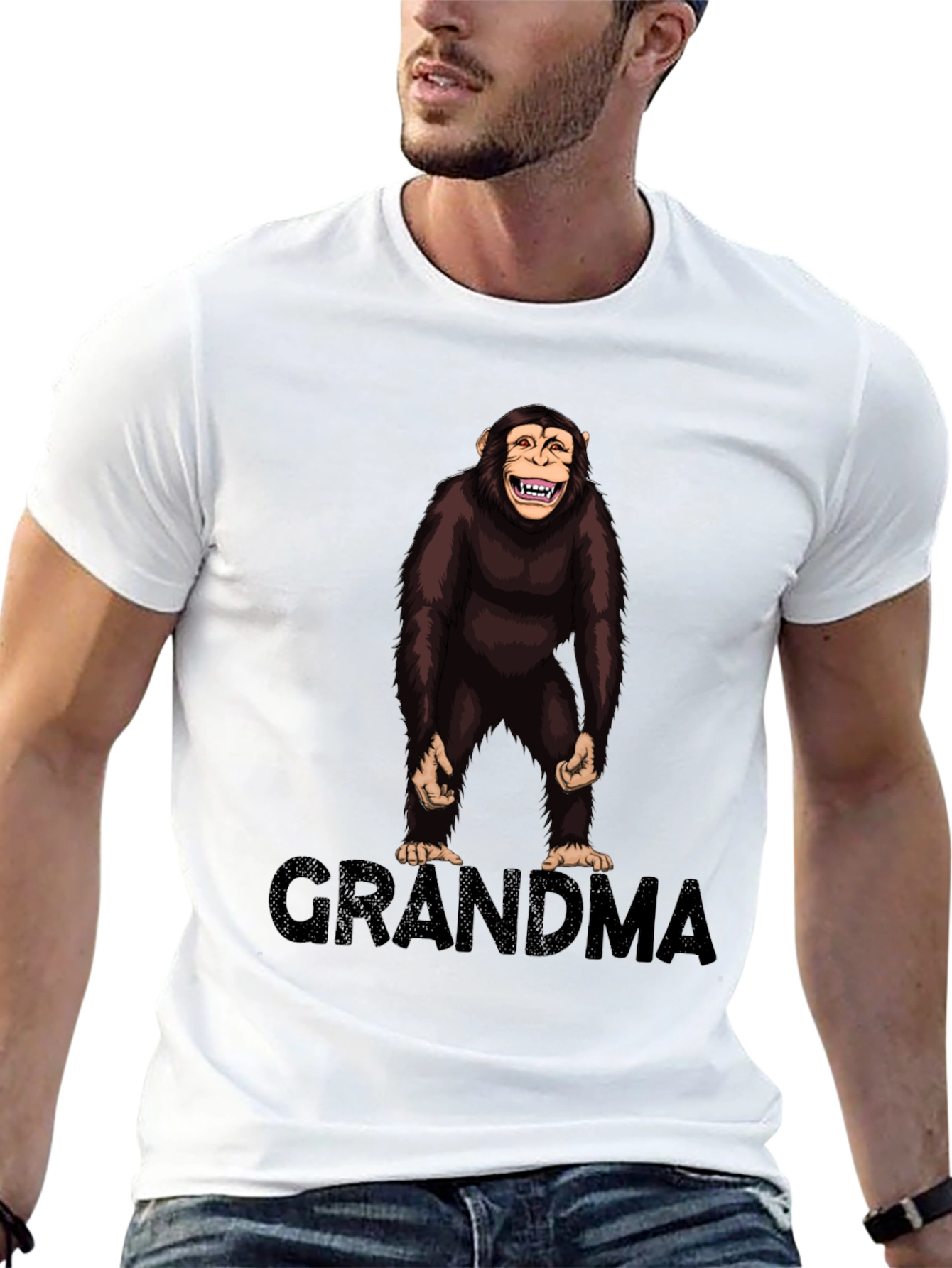 Chimpanzee Grandma Graphic T-Shirt - Black
