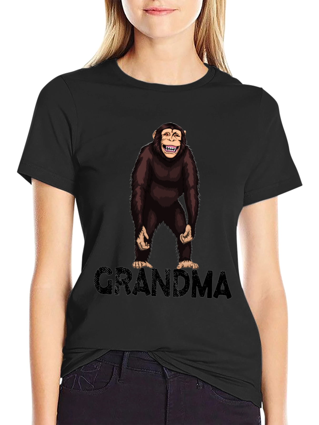 Chimpanzee Grandma Graphic T-Shirt - Black