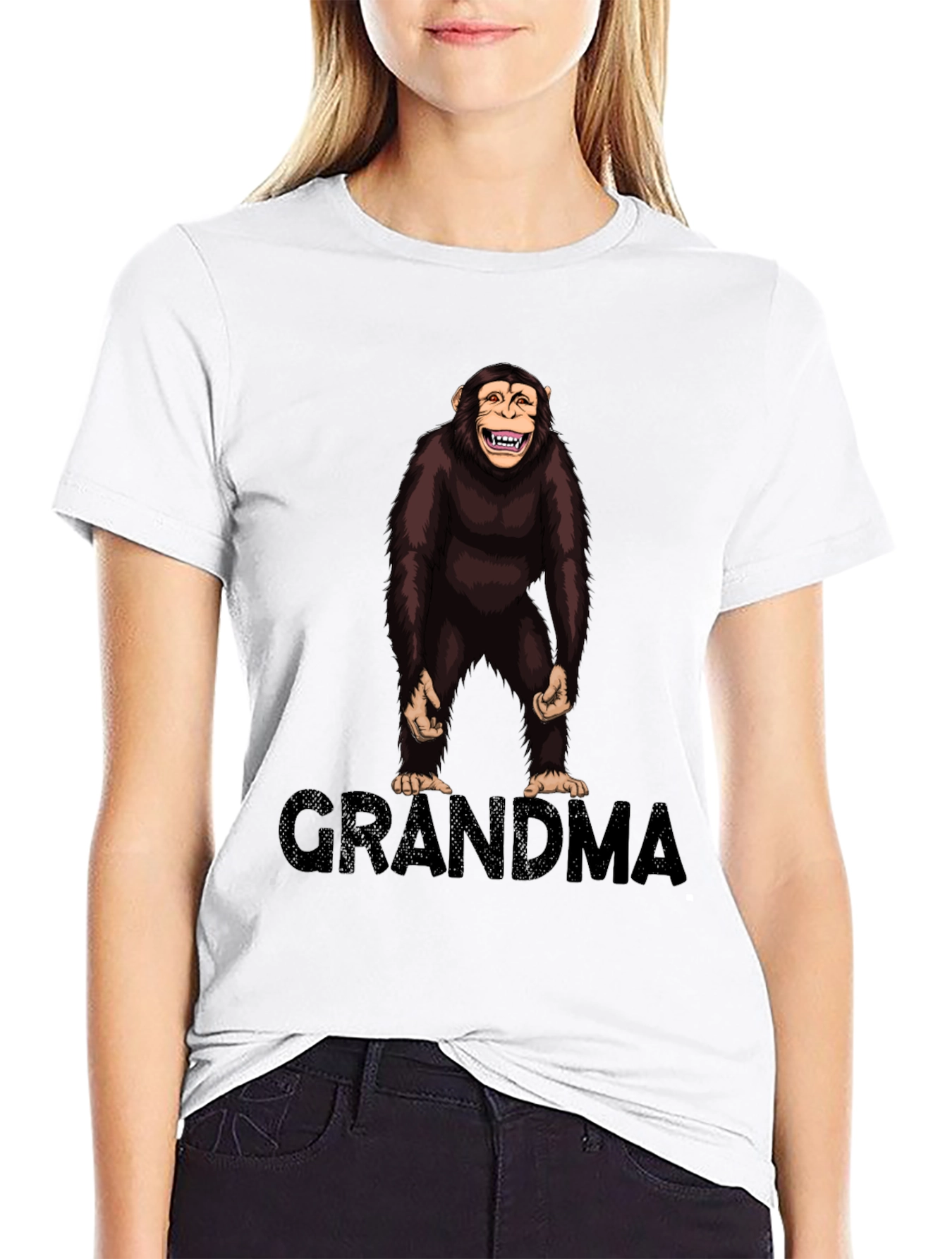 Chimpanzee Grandma Graphic T-Shirt - Black