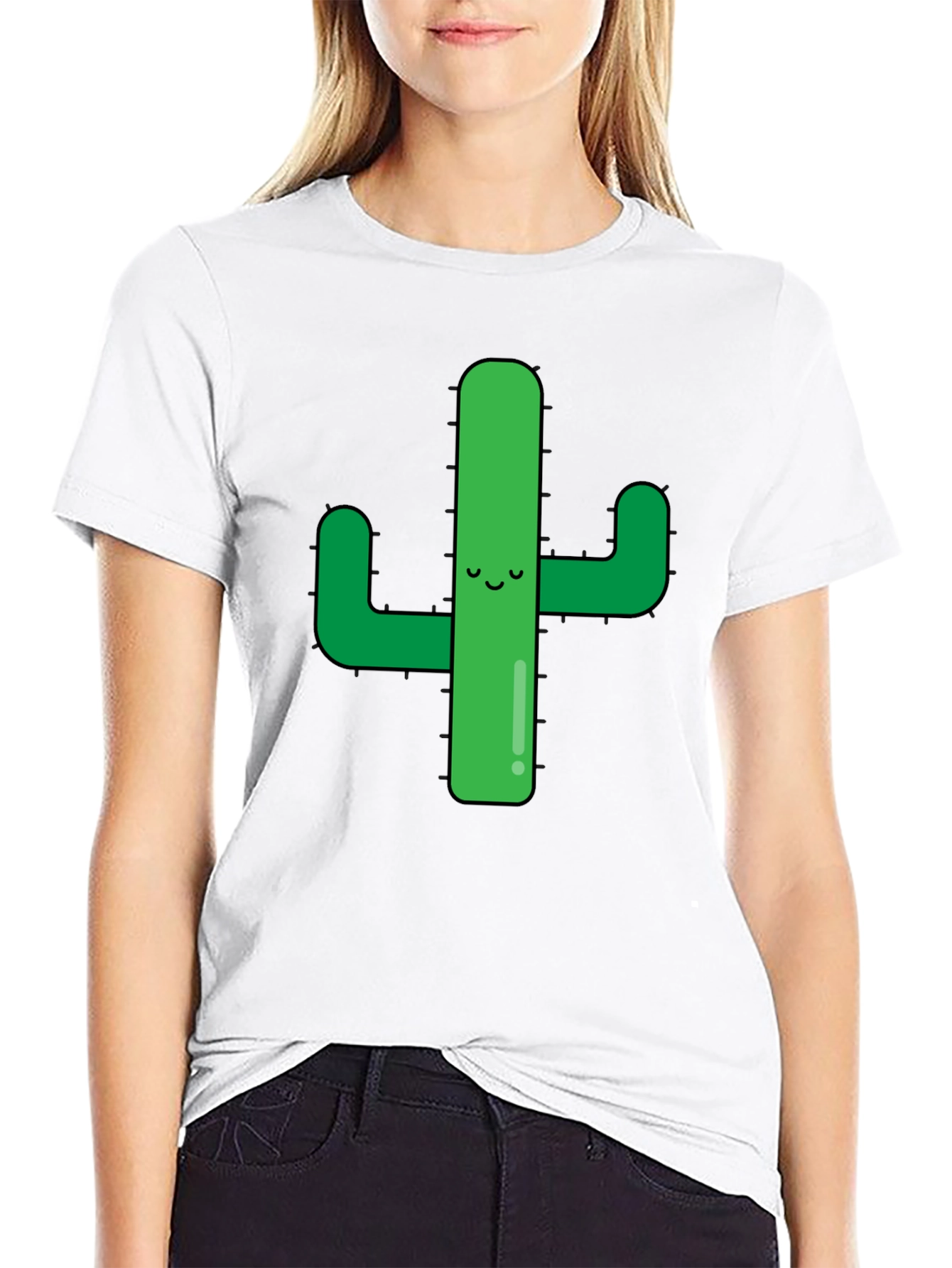 Cute Cactus Graphic Tee - Black Cotton Shirt