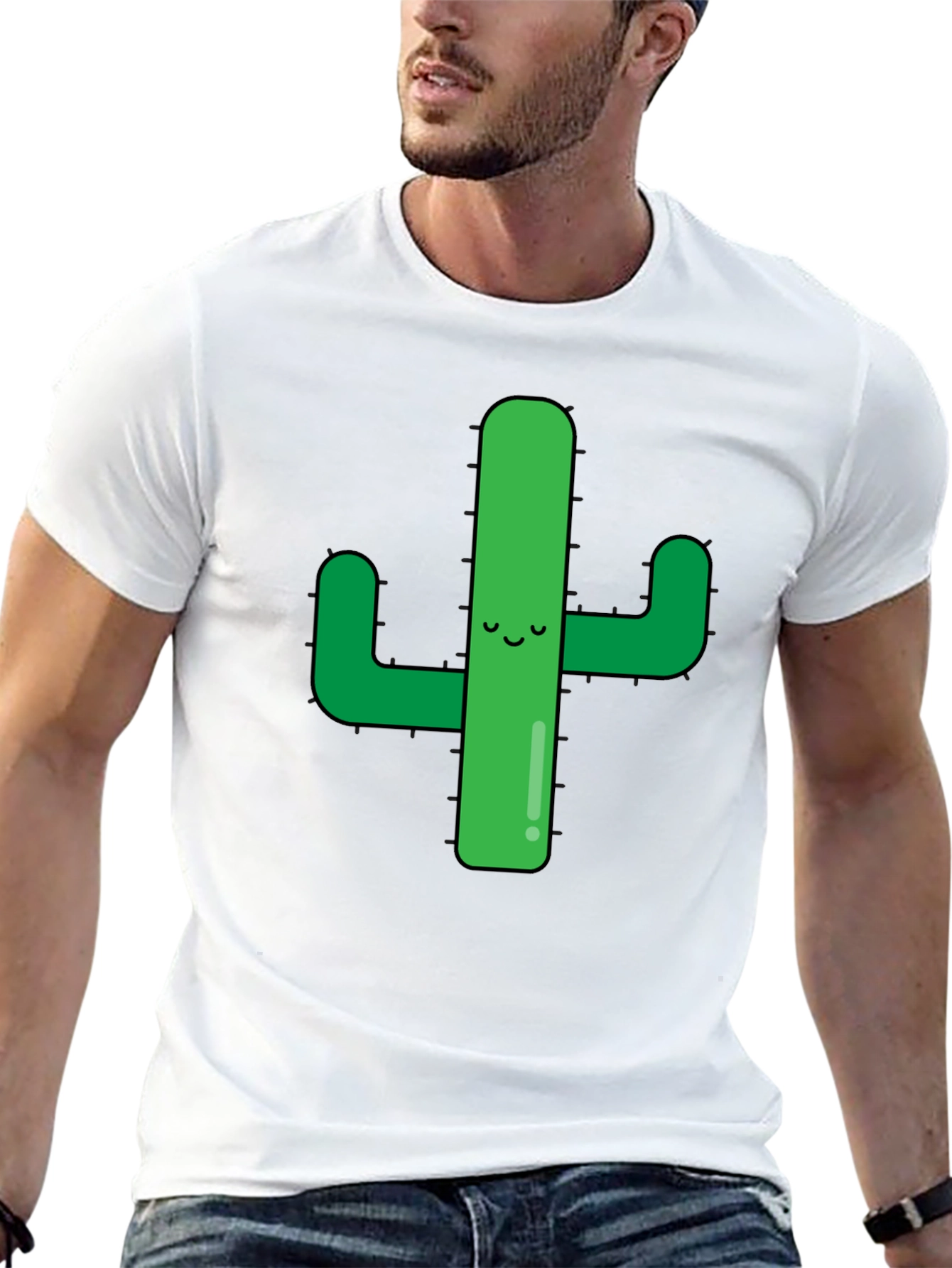 Cute Cactus Graphic Tee - Black Cotton Shirt