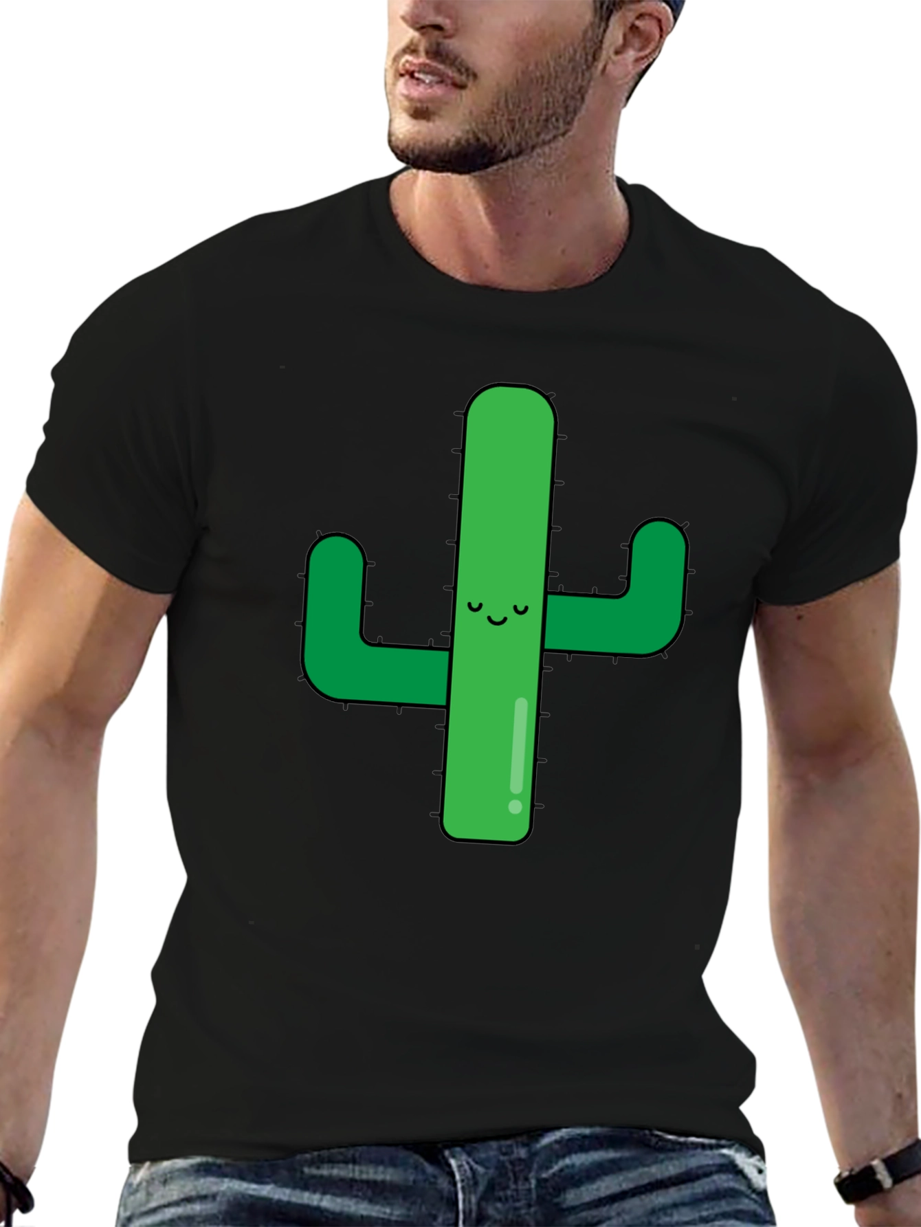 Cute Cactus Graphic Tee - Black Cotton Shirt
