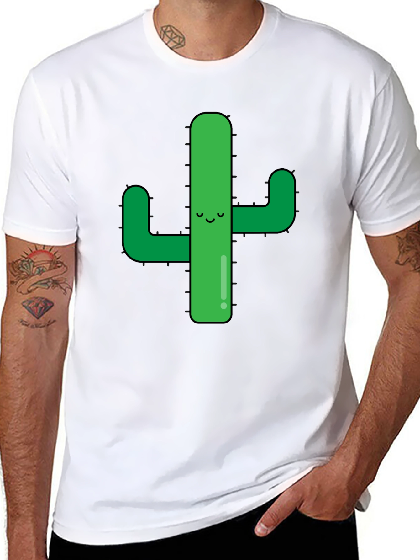 Cute Cactus Graphic Tee - Black Cotton Shirt
