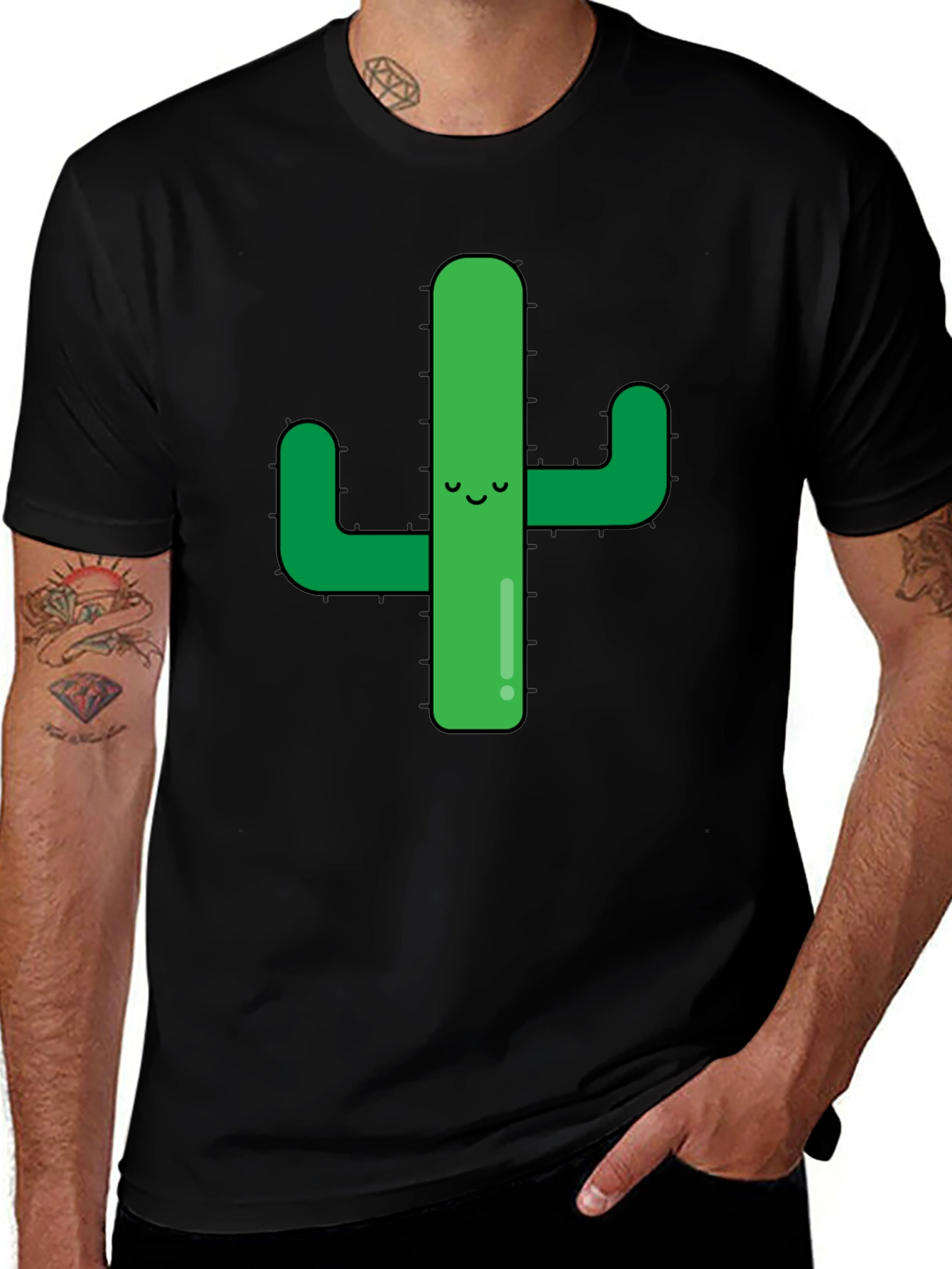 Cute Cactus Graphic Tee - Black Cotton Shirt