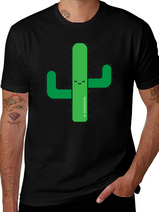 Cute Cactus Graphic Tee - Black Cotton Shirt