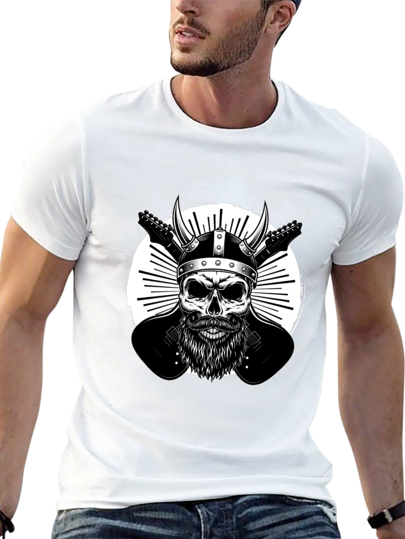 Viking Skull & Guitars Graphic T-Shirt