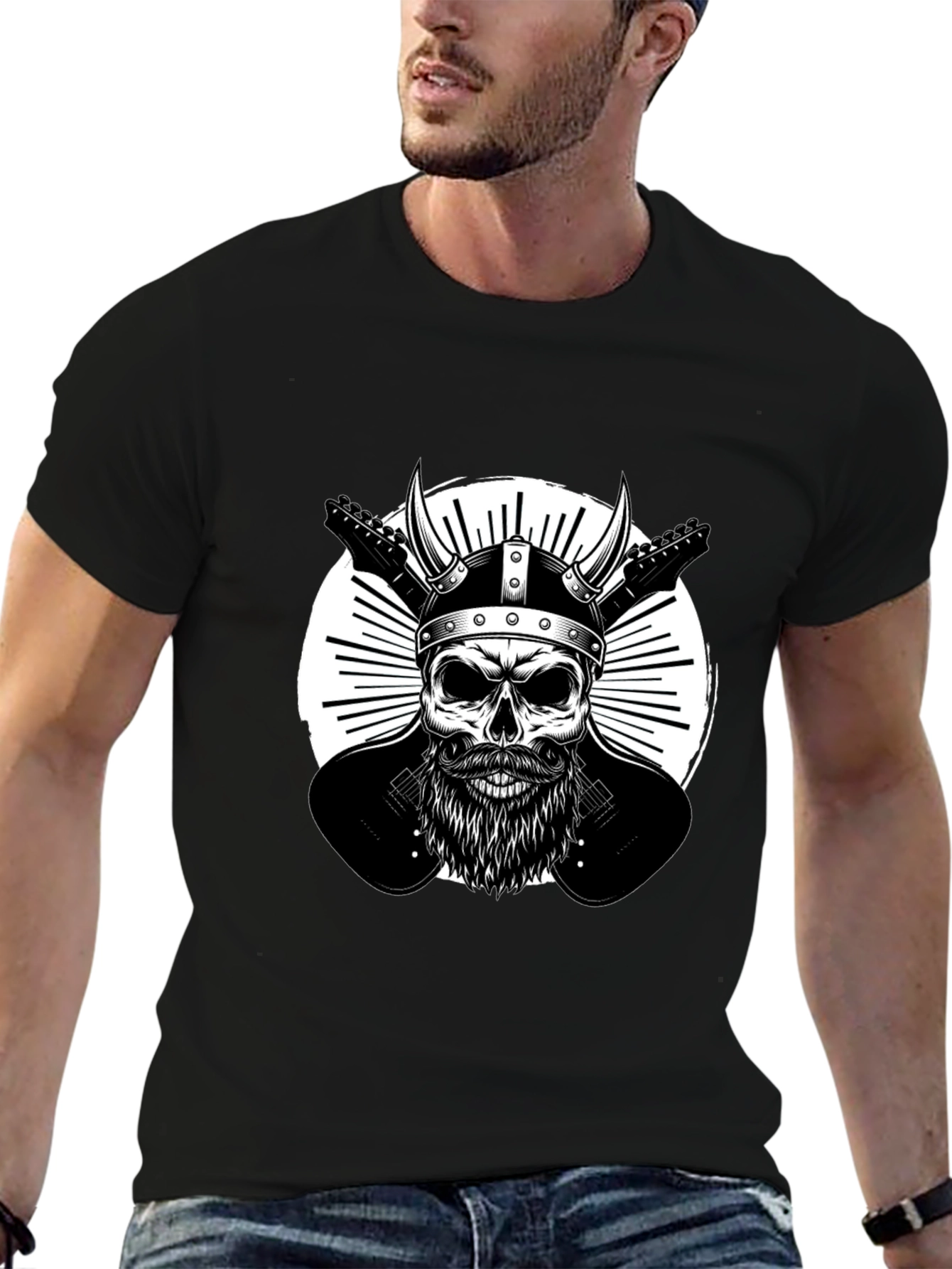 Viking Skull & Guitars Graphic T-Shirt
