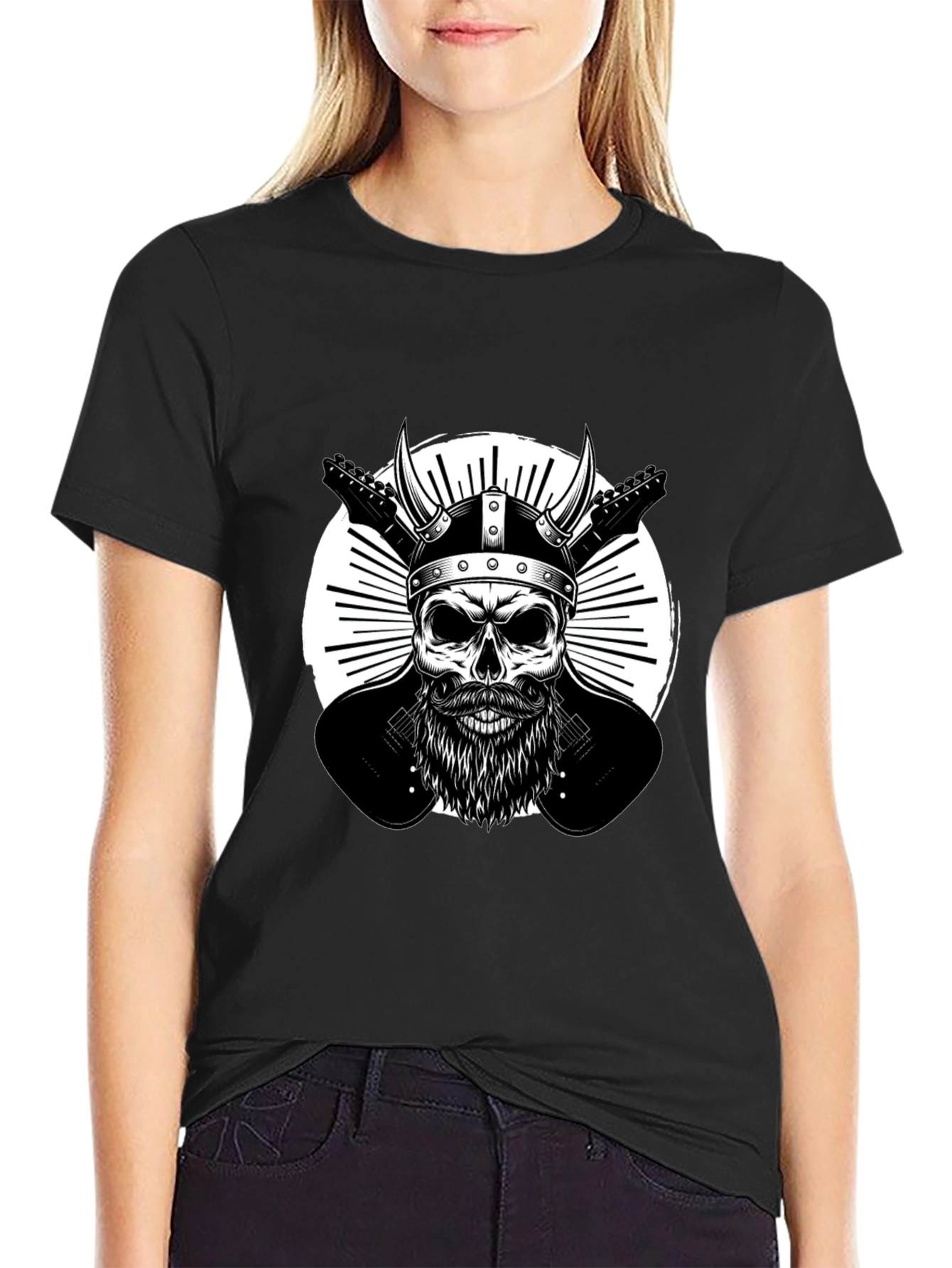 Viking Skull & Guitars Graphic T-Shirt