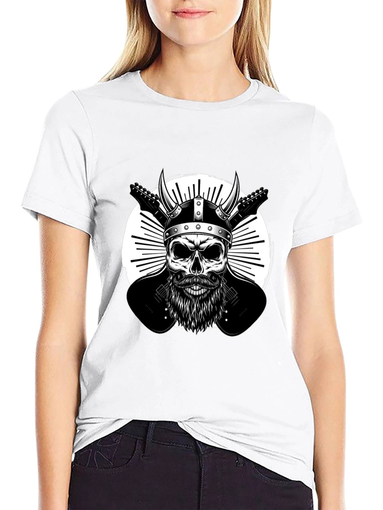 Viking Skull & Guitars Graphic T-Shirt