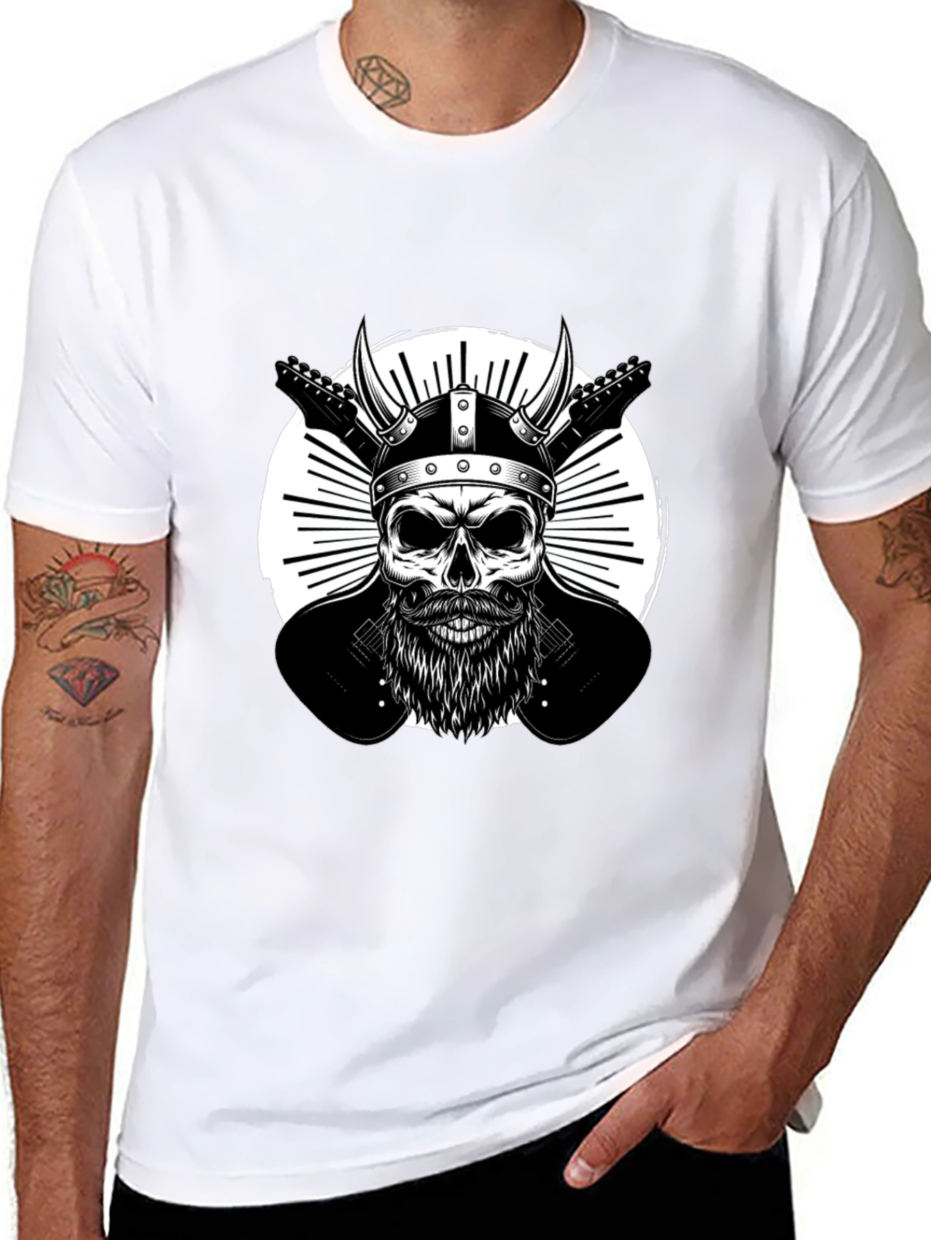 Viking Skull & Guitars Graphic T-Shirt