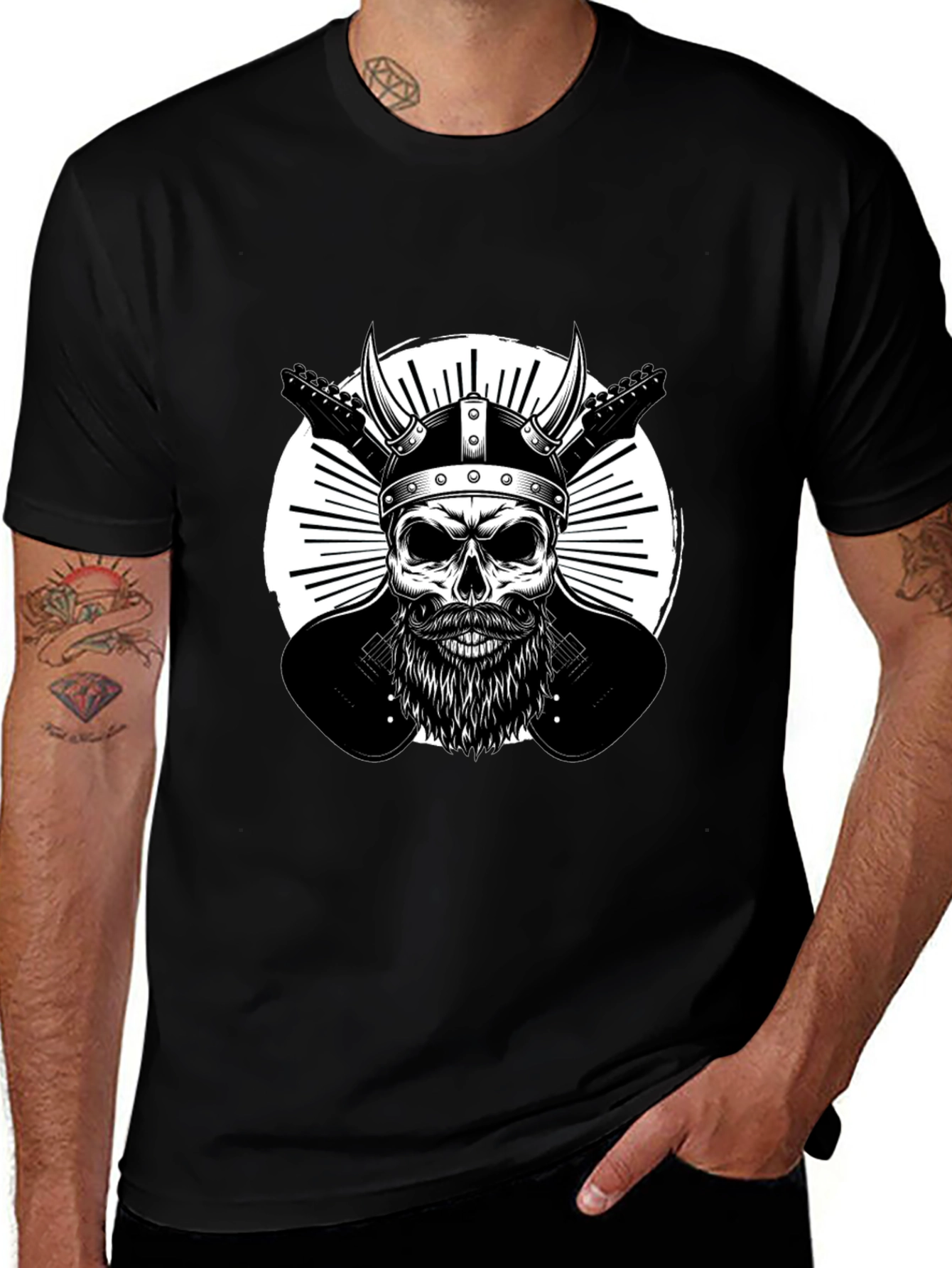 Viking Skull & Guitars Graphic T-Shirt