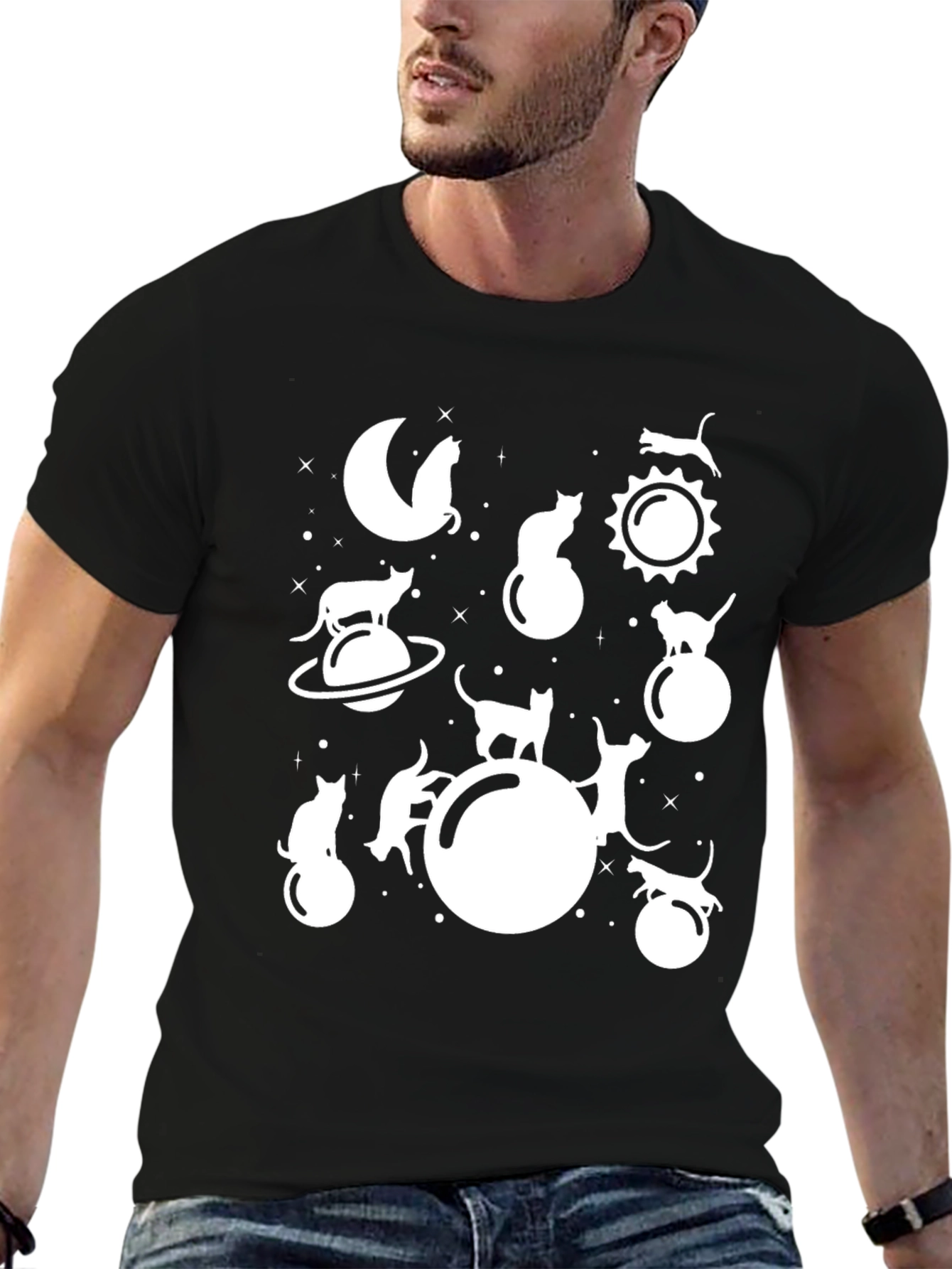 Cosmic Cat Lover Tee - Black Graphic T-Shirt