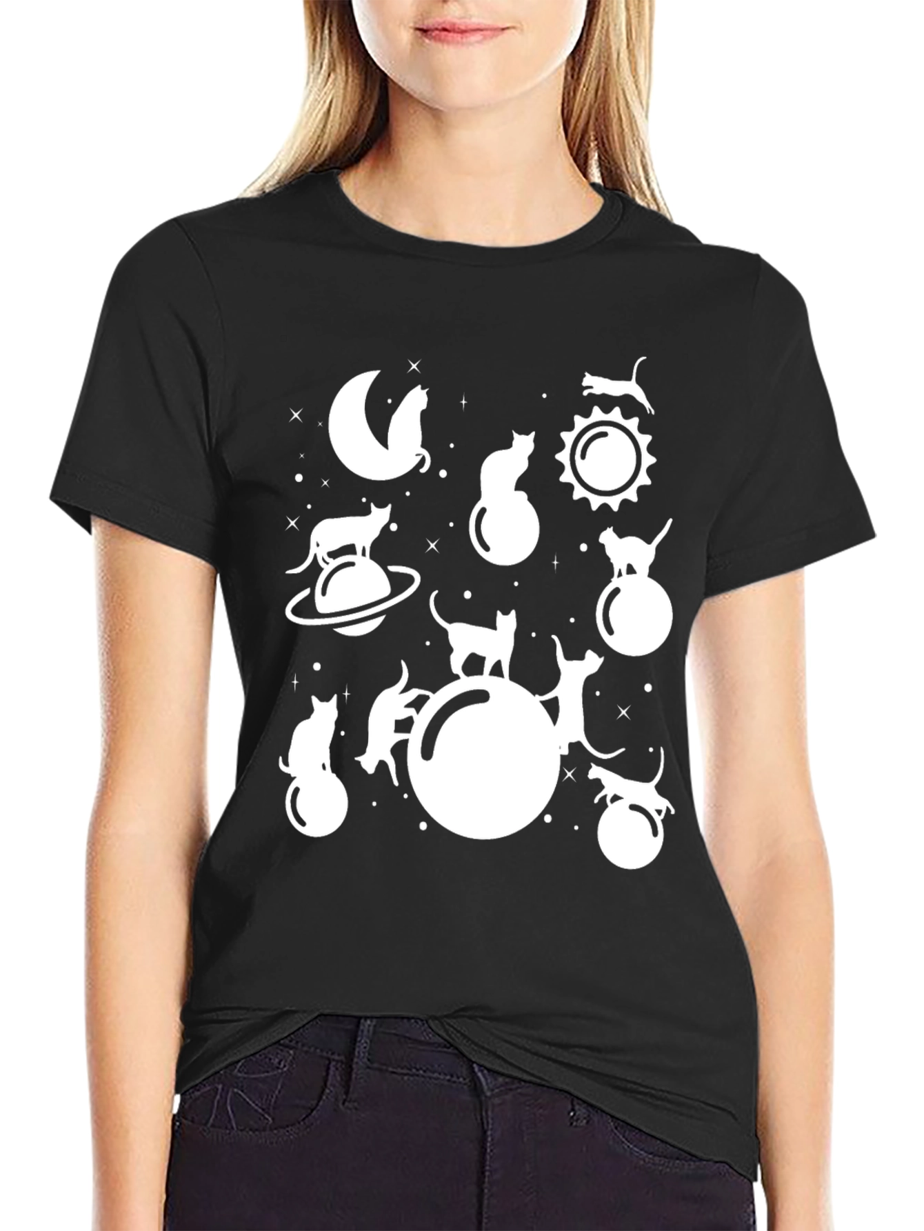 Cosmic Cat Lover Tee - Black Graphic T-Shirt