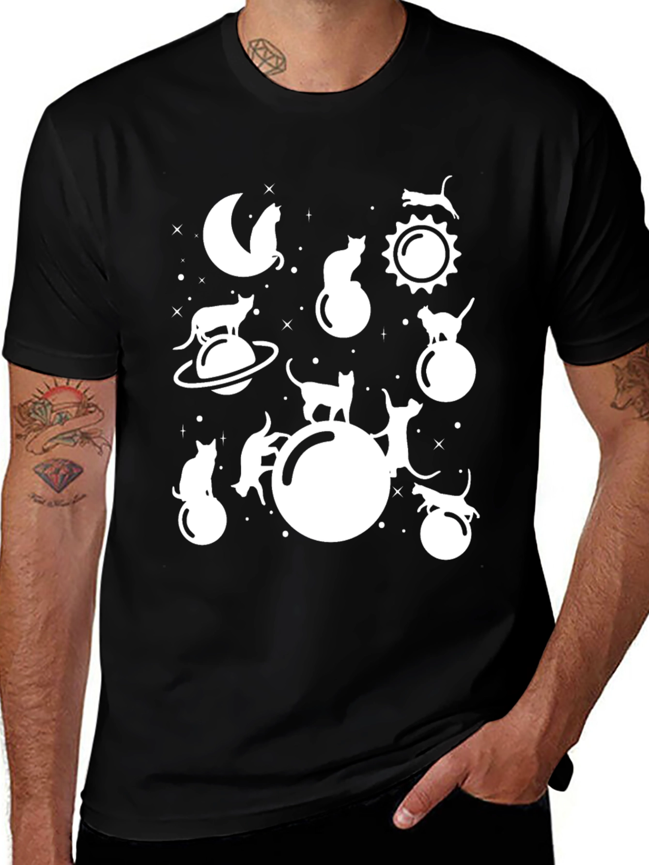 Cosmic Cat Lover Tee - Black Graphic T-Shirt