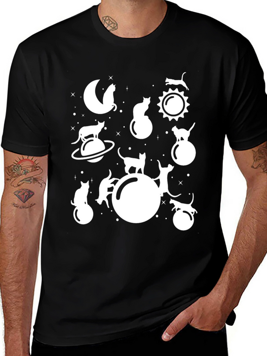 Cosmic Cat Lover Tee - Black Graphic T-Shirt