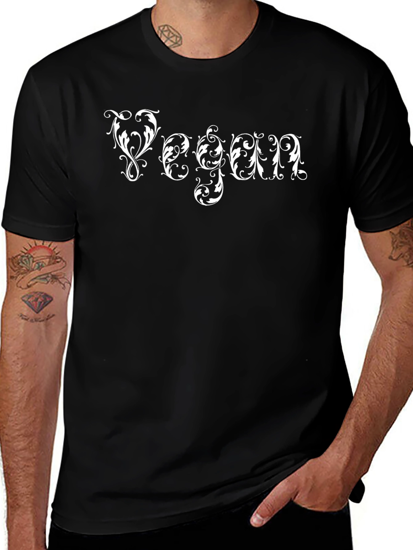 Vegan Ornamental Script Black T-Shirt