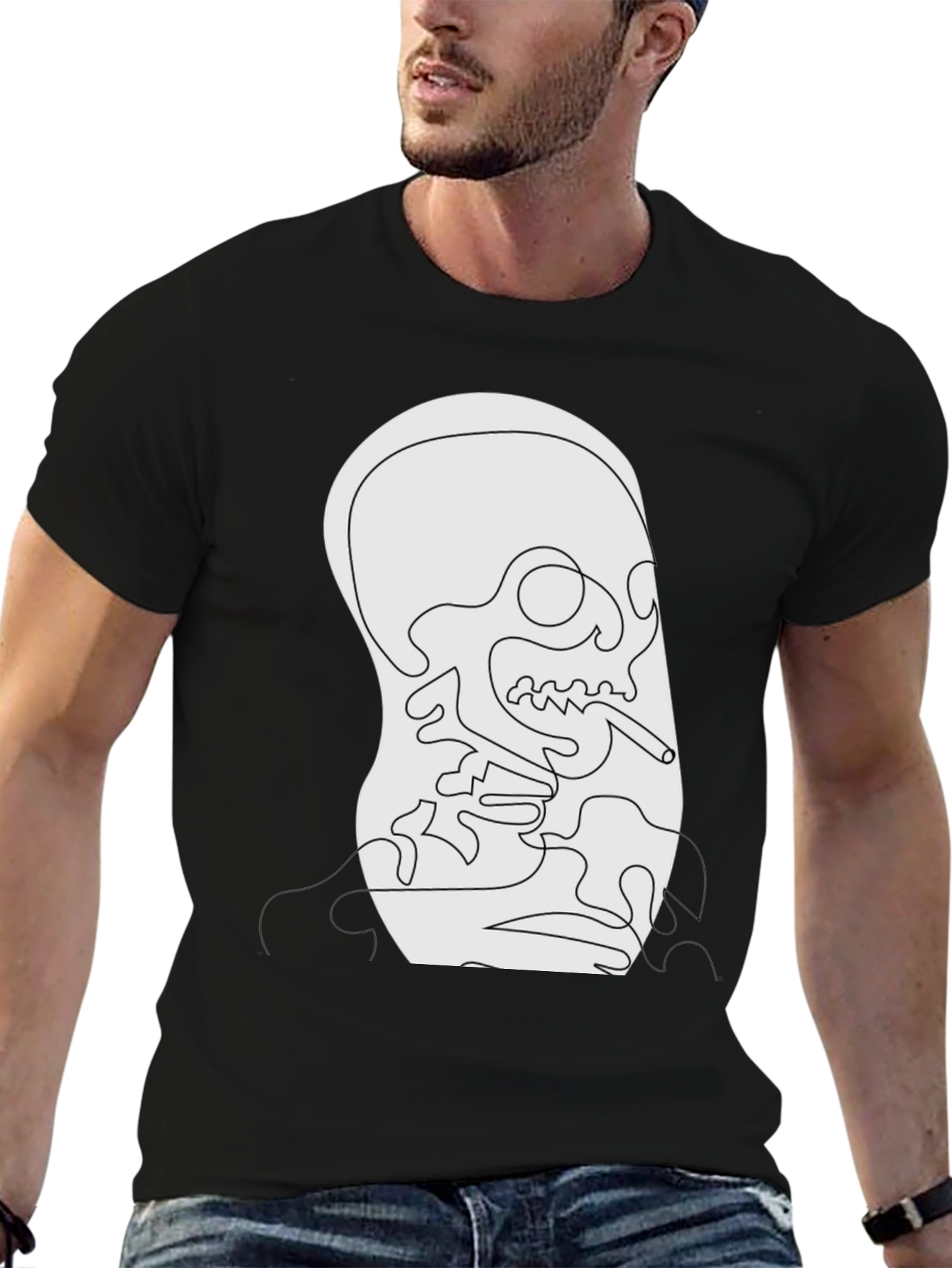Unique Skull Line Art Black T-Shirt