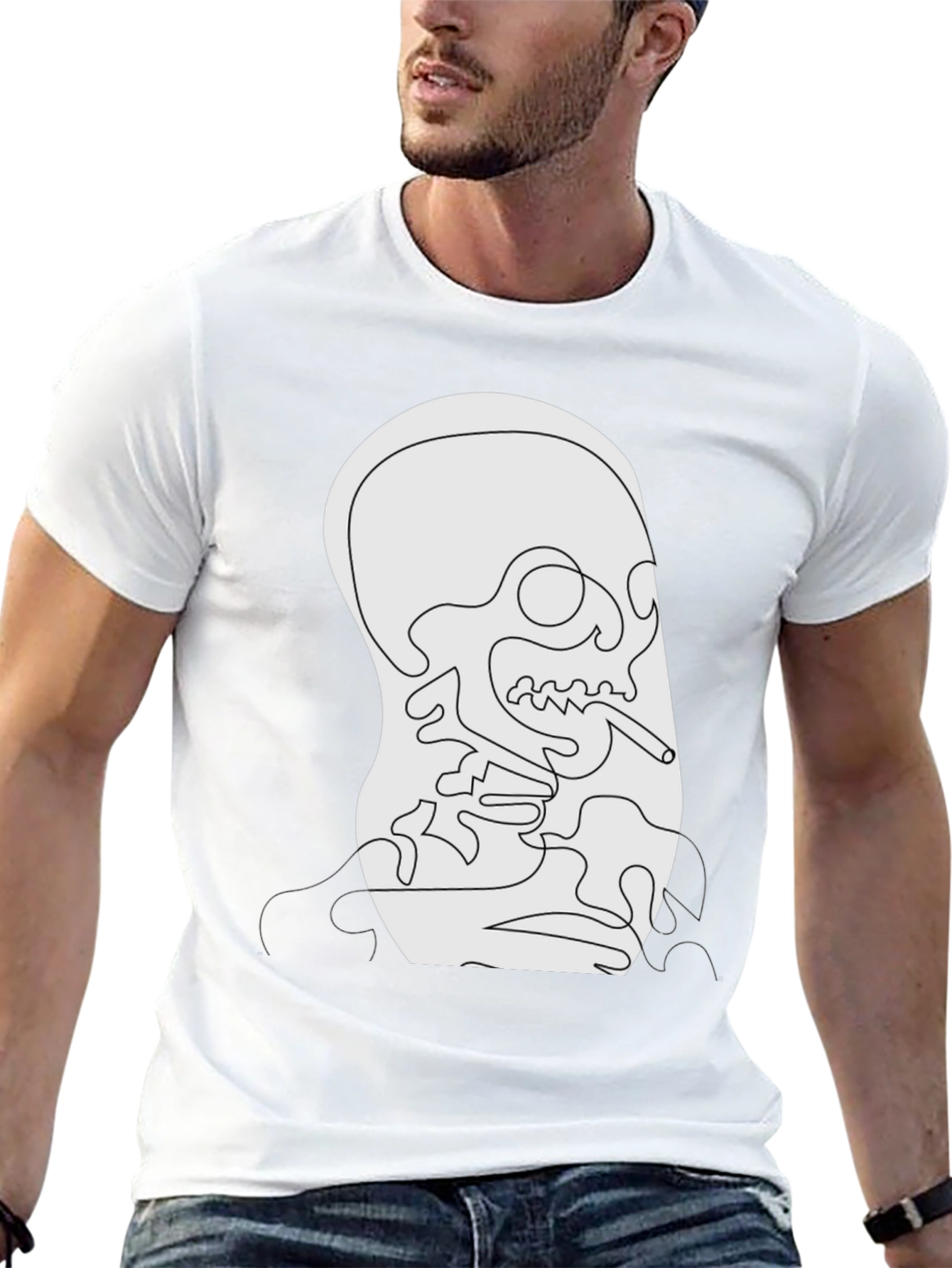 Unique Skull Line Art Black T-Shirt