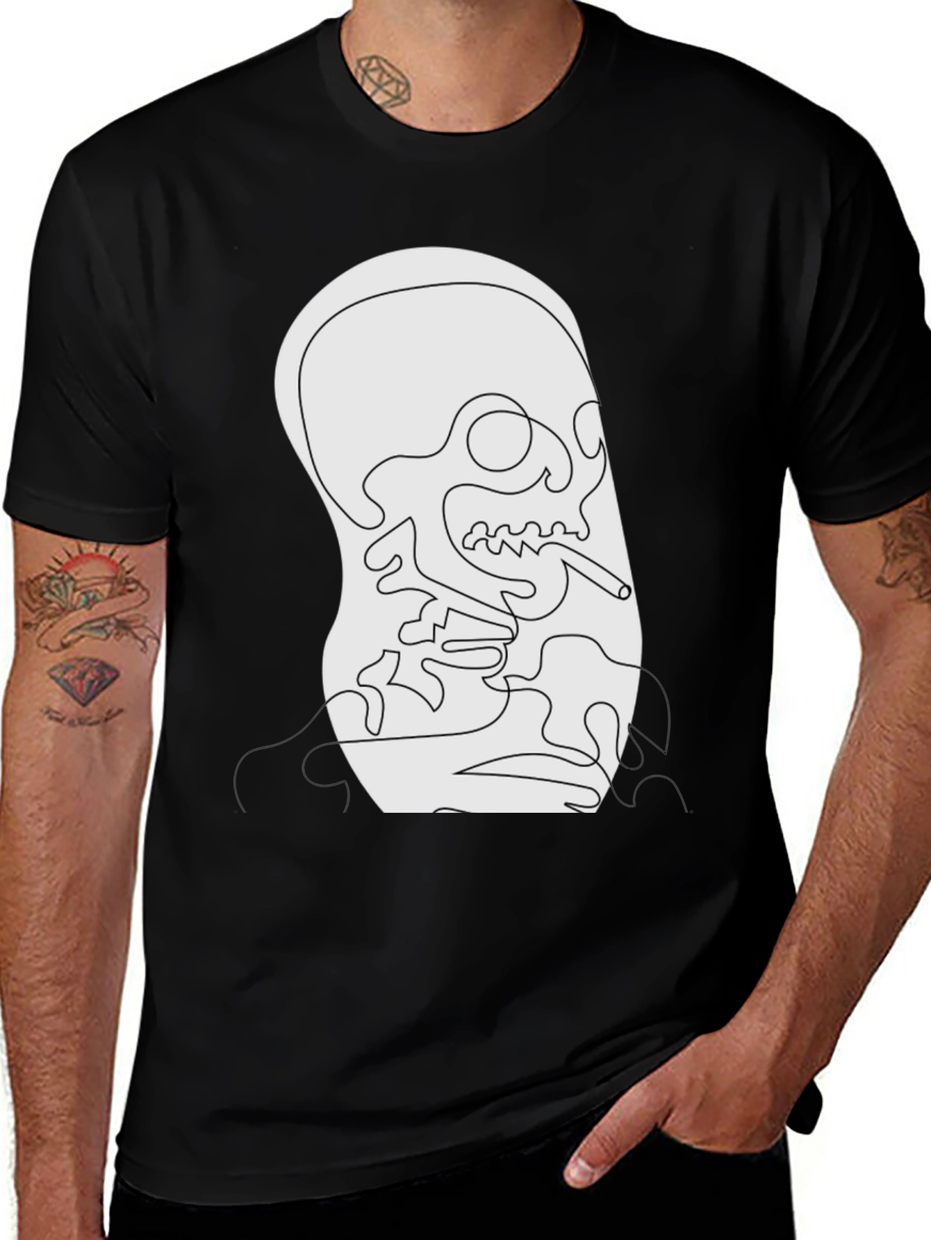 Unique Skull Line Art Black T-Shirt