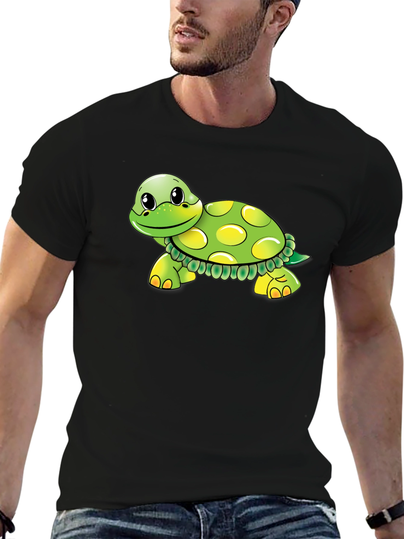 Turtle Cartoon Graphic Black T-Shirt