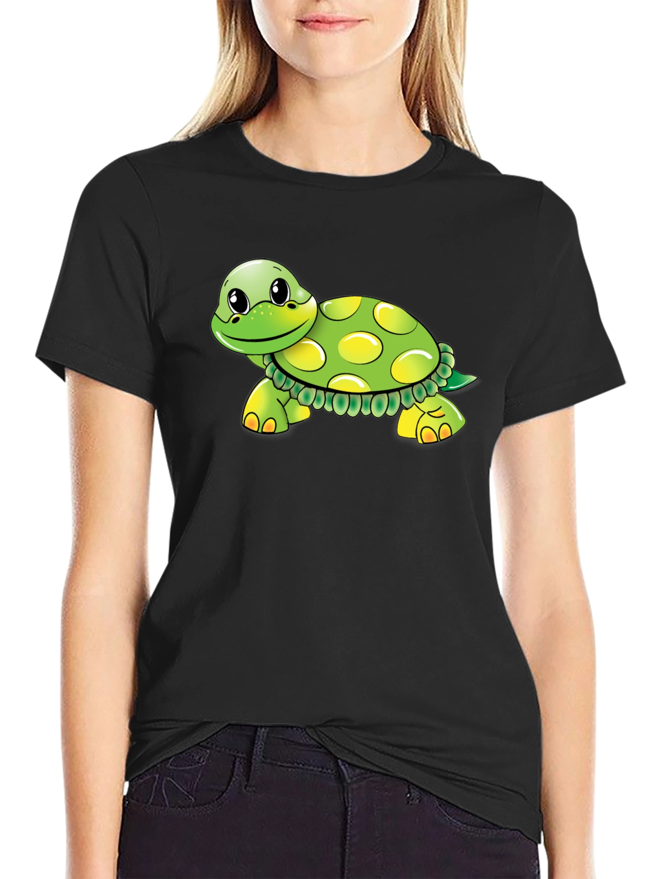 Turtle Cartoon Graphic Black T-Shirt