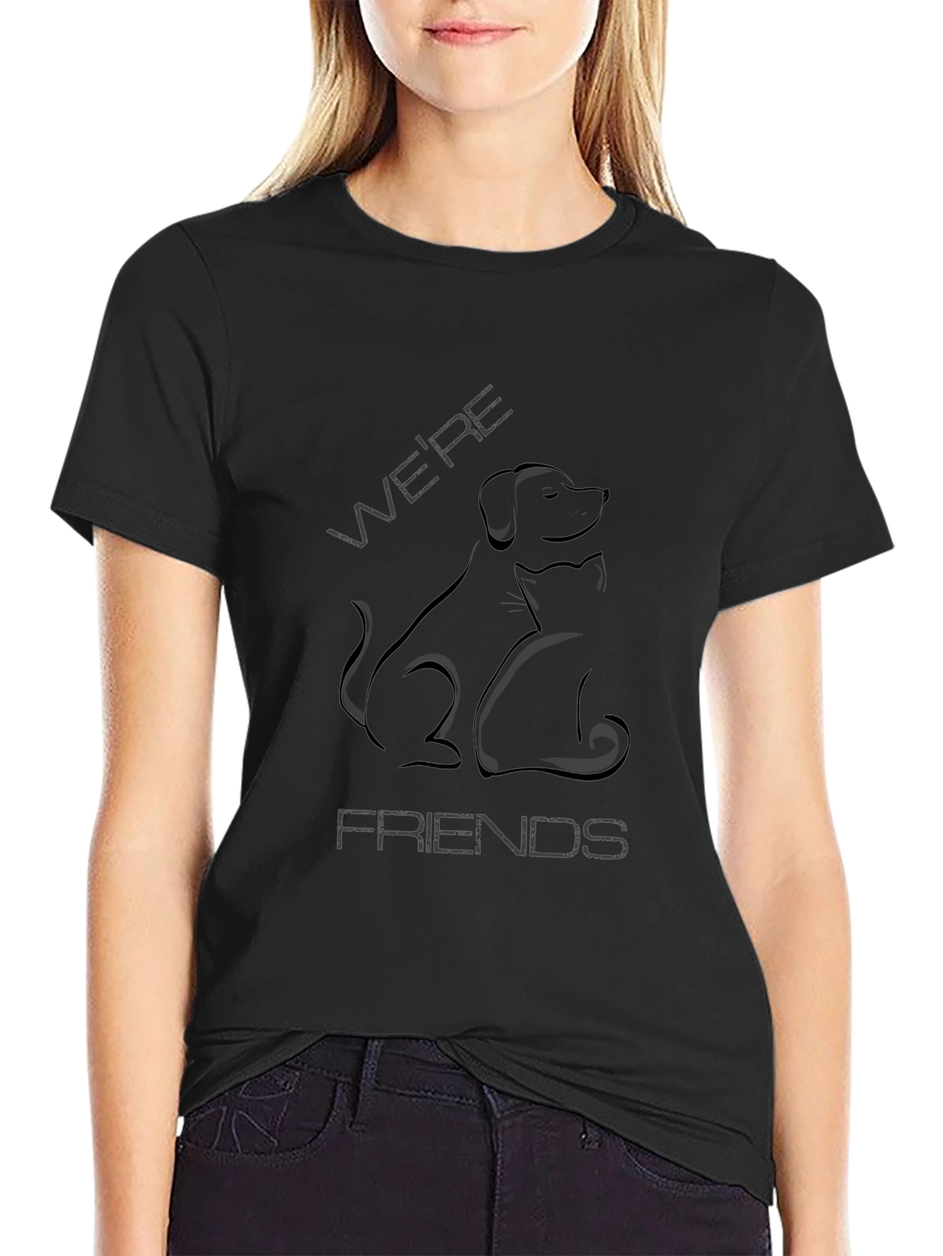 Dog and Cat Were Friends Black T-Shirt