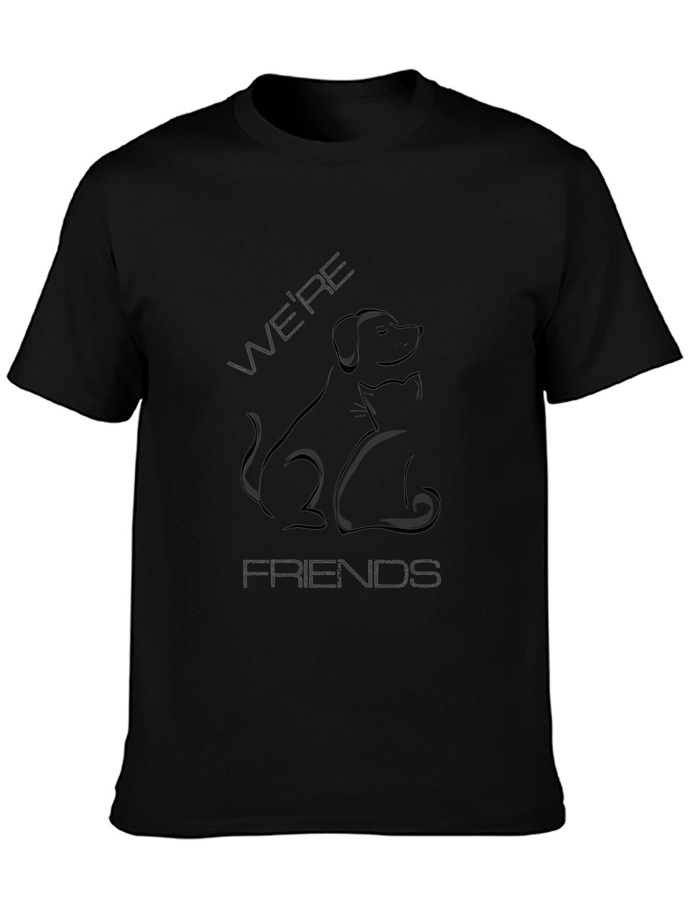 Dog and Cat Were Friends Black T-Shirt