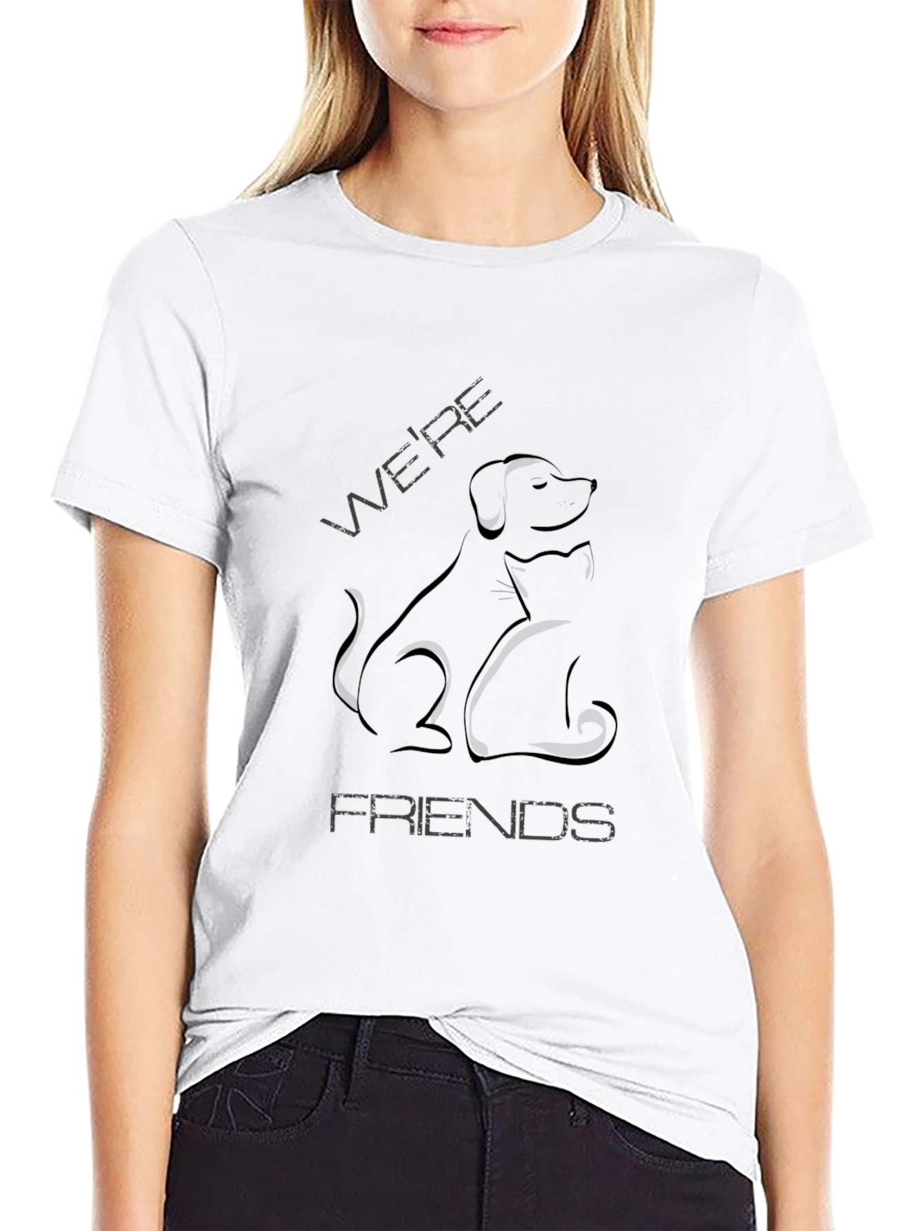 Dog and Cat Were Friends Black T-Shirt