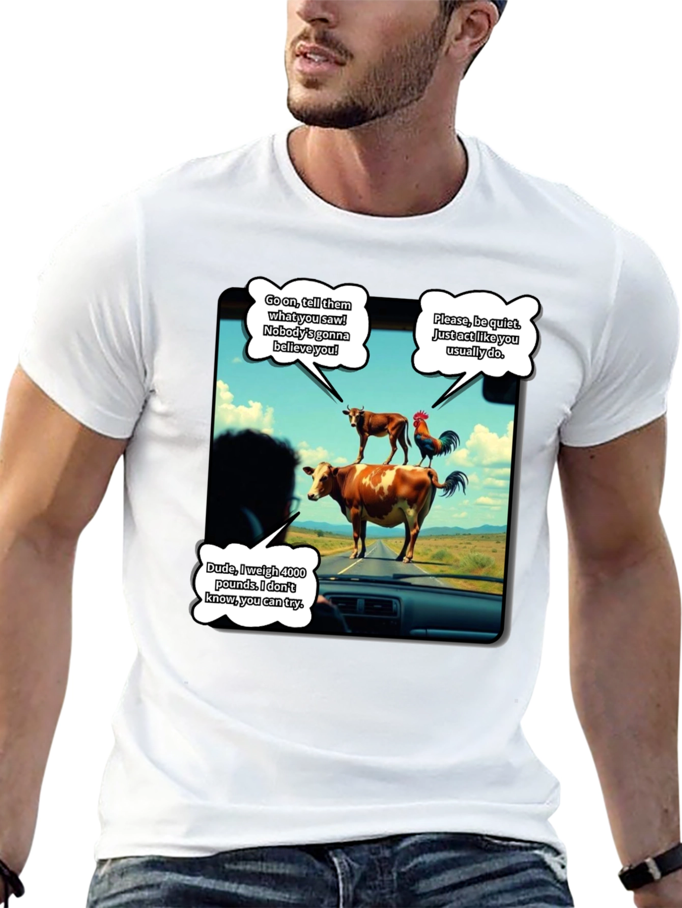 Talking Animals Graphic T-Shirt - Novelty Tee