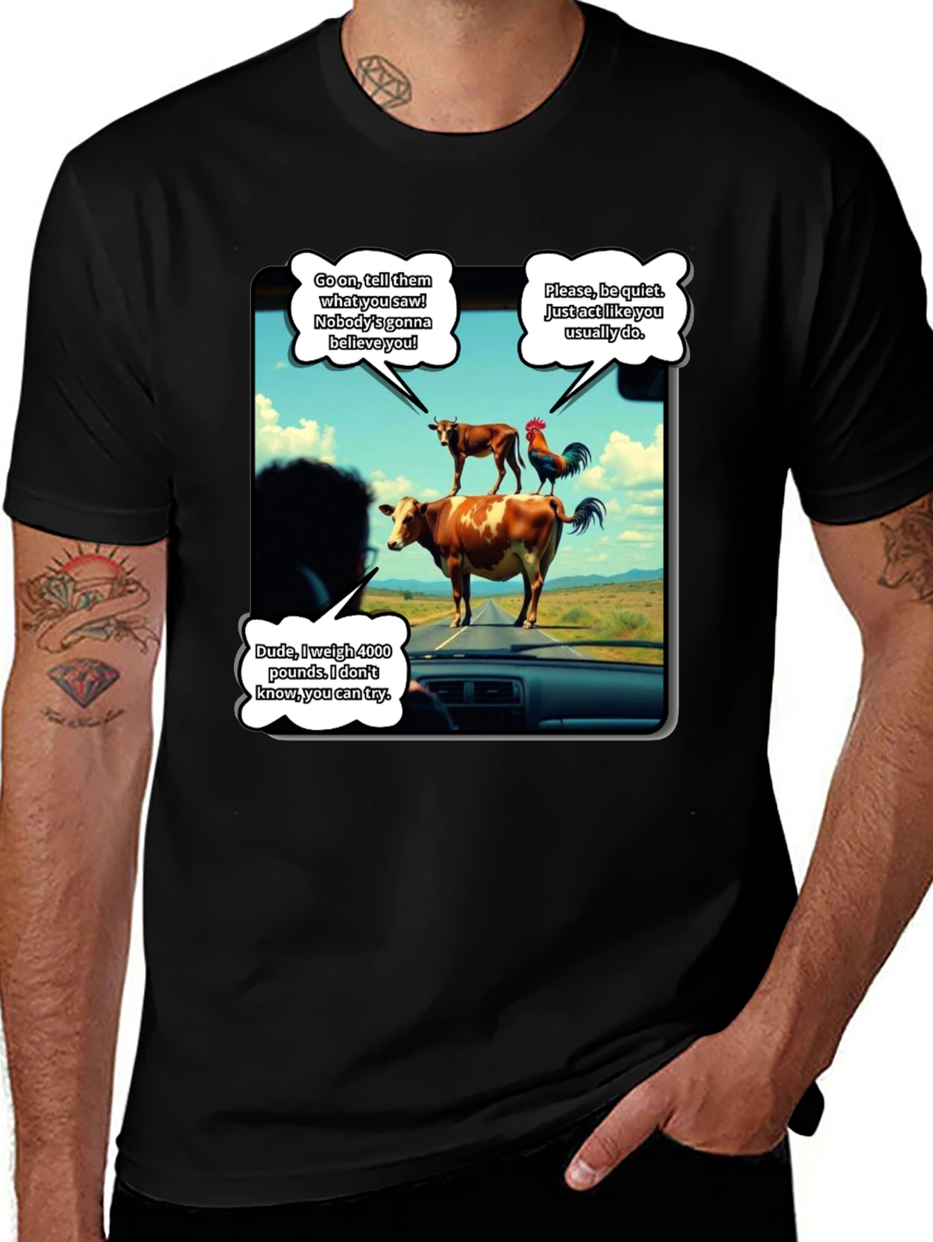 Talking Animals Graphic T-Shirt - Novelty Tee
