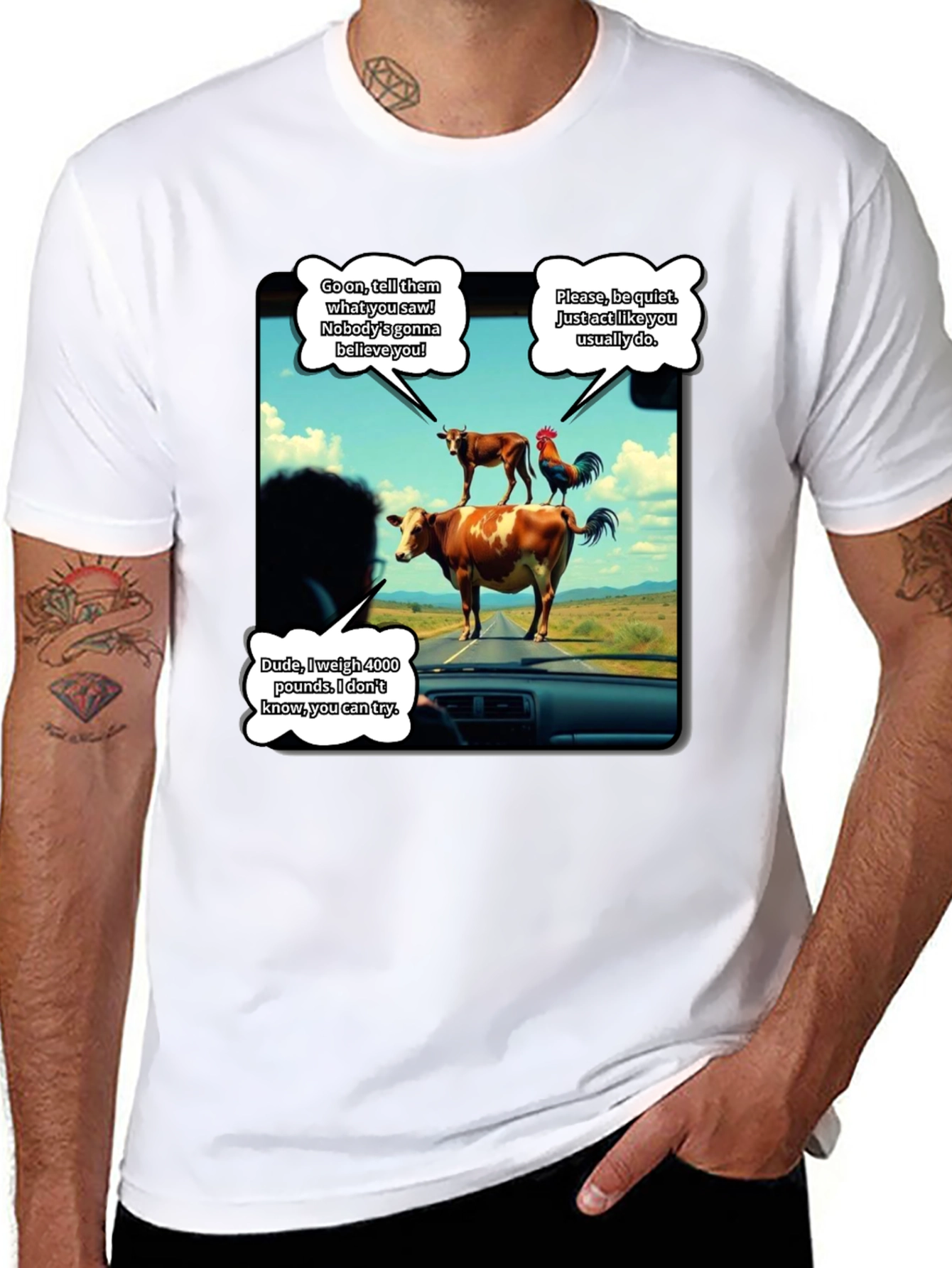 Talking Animals Graphic T-Shirt - Novelty Tee