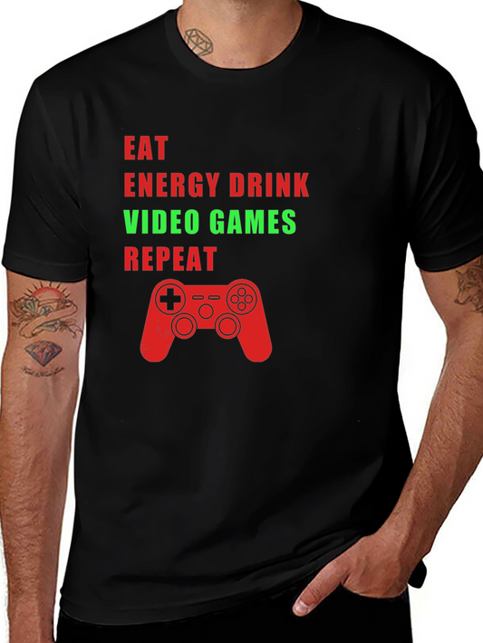 Eat Energy Drink Video Games Repeat Black Graphic Tee