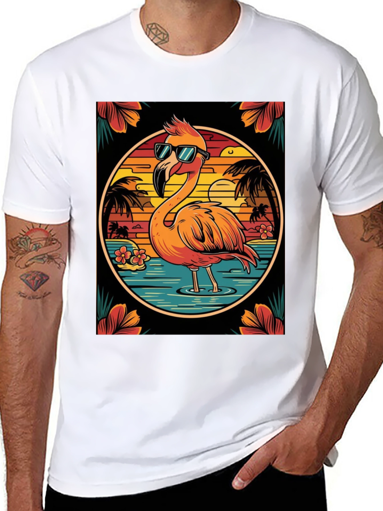 Tropical Flamingo Graphic Tee - Summer Vacation Vibes