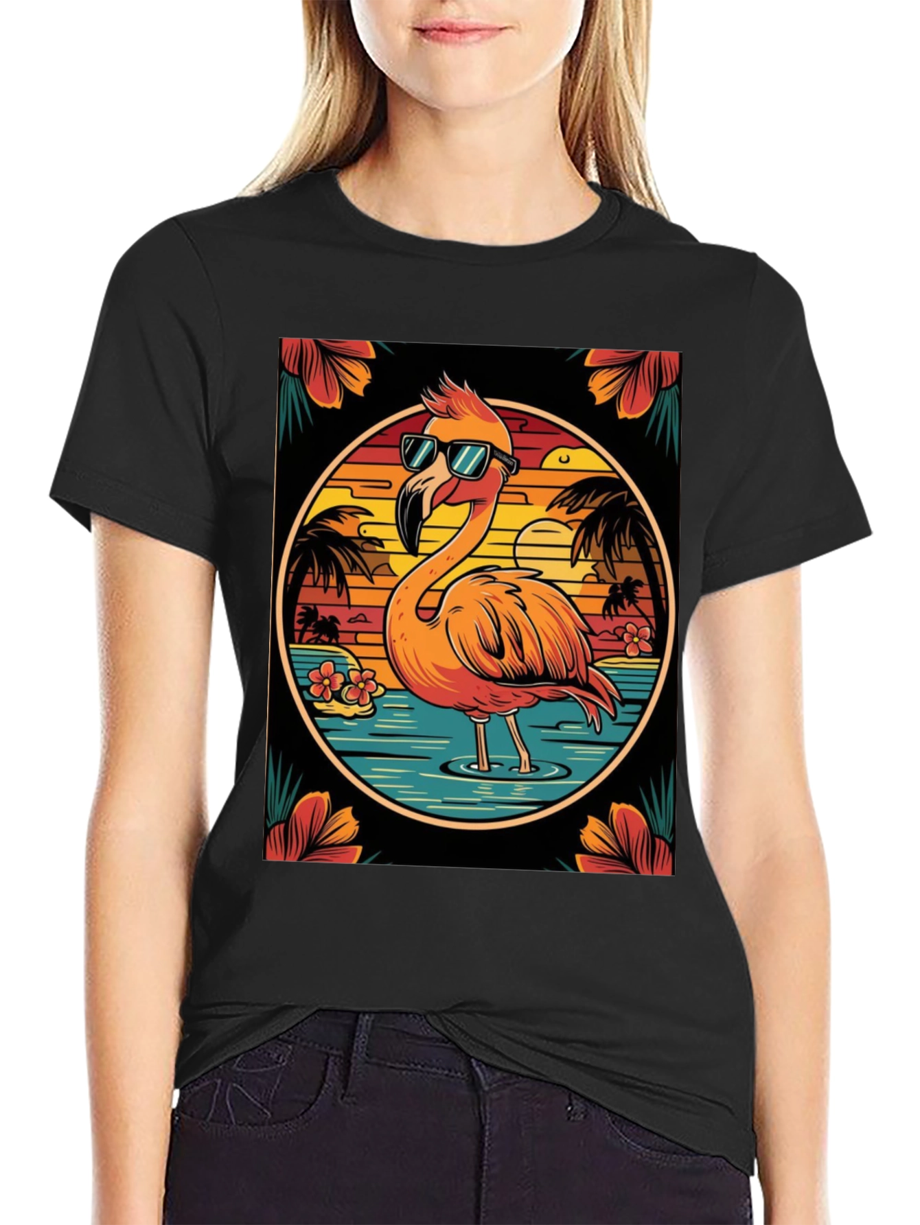 Tropical Flamingo Graphic Tee - Summer Vacation Vibes