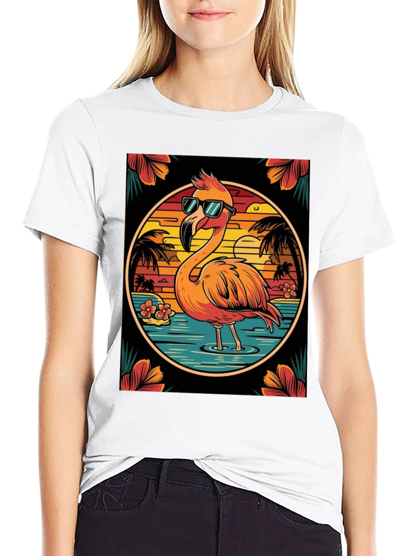 Tropical Flamingo Graphic Tee - Summer Vacation Vibes