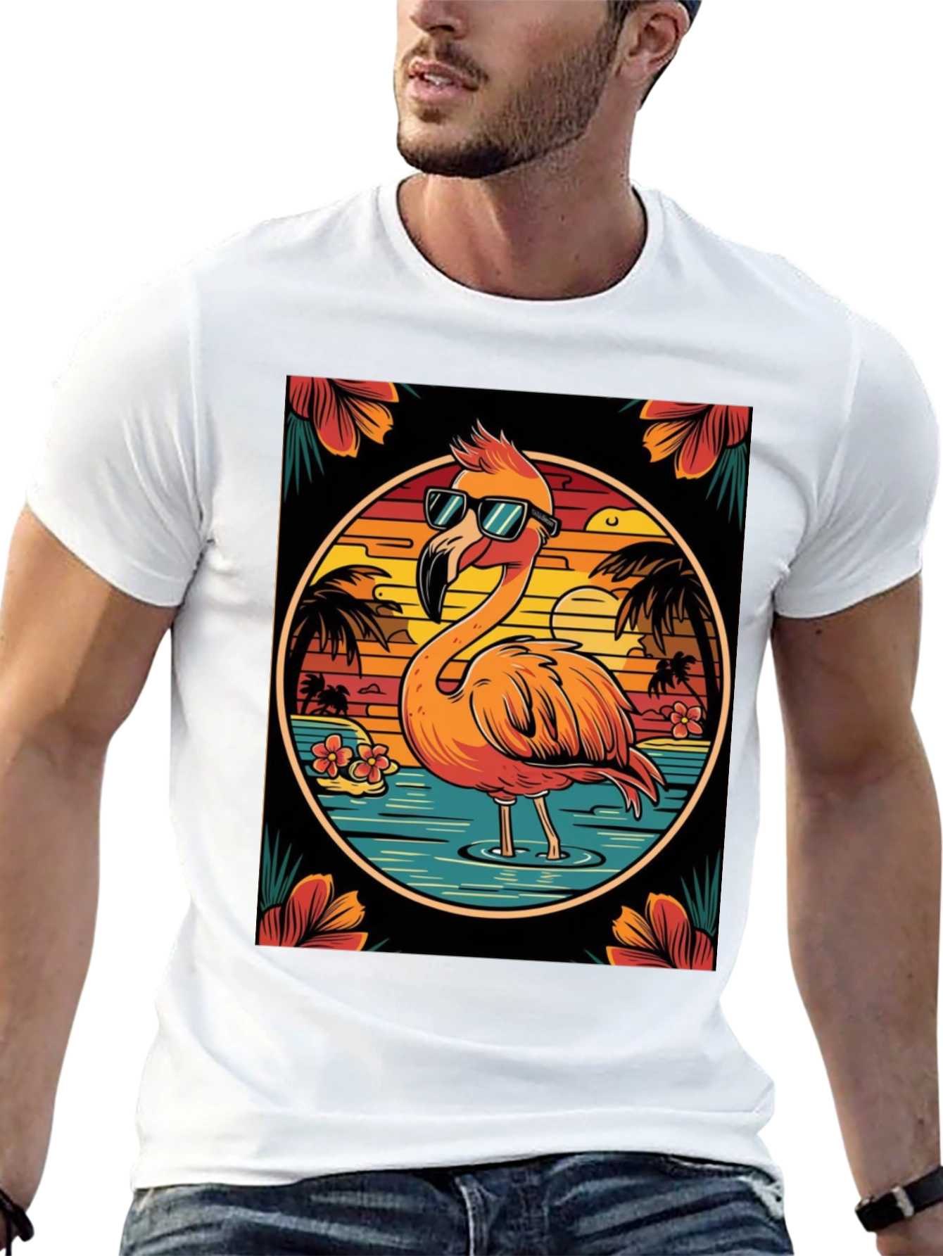 Tropical Flamingo Graphic Tee - Summer Vacation Vibes