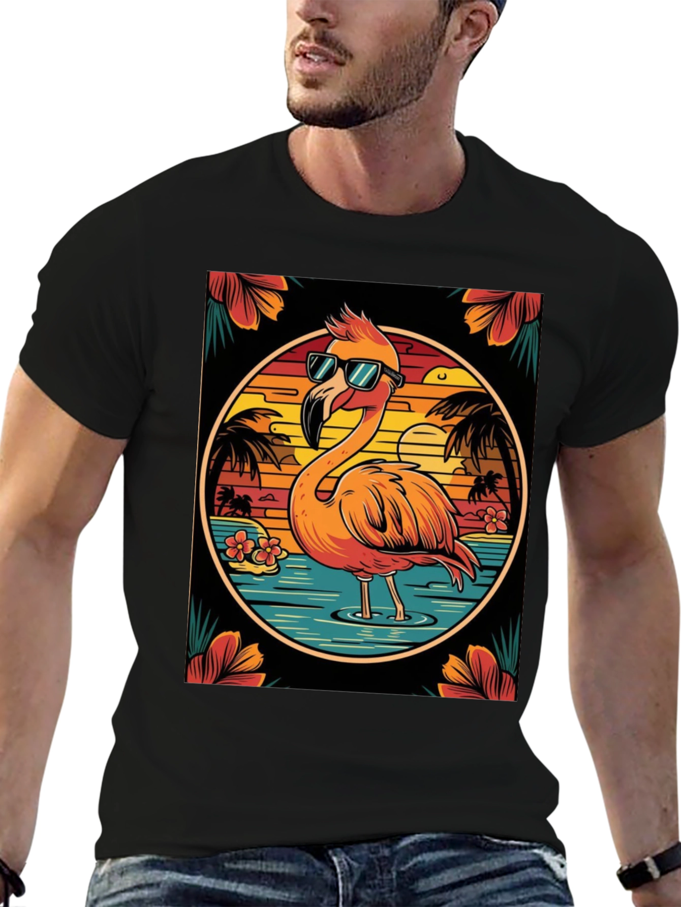 Tropical Flamingo Graphic Tee - Summer Vacation Vibes