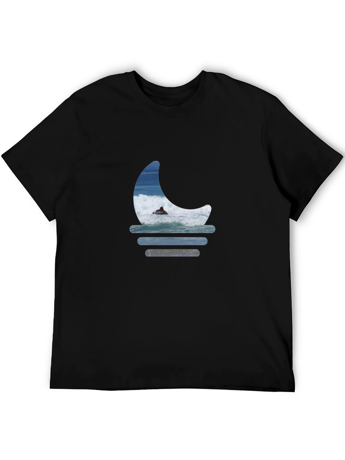 Surfer Moon Graphic Tee - Relaxed Fit Black T-Shirt