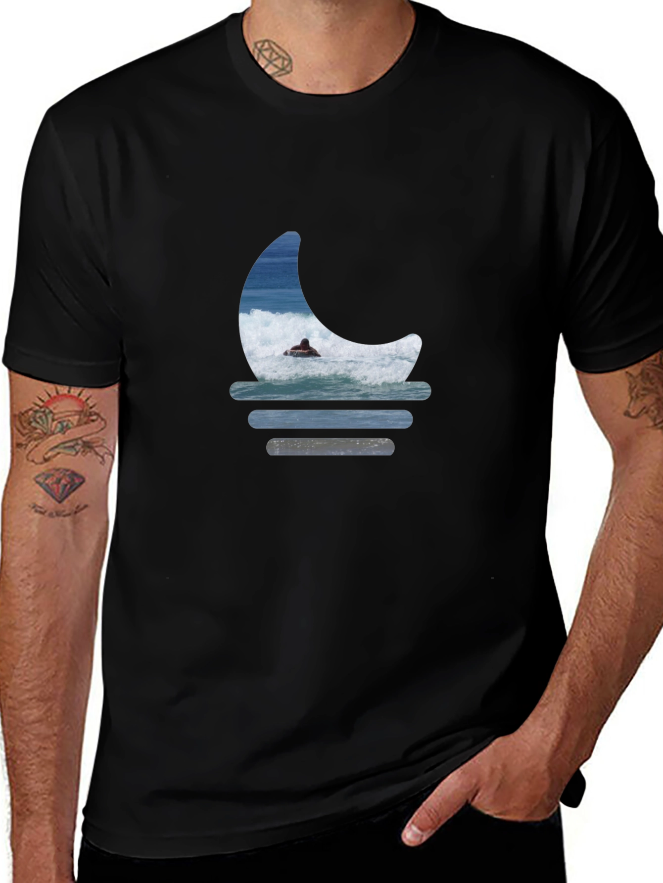 Surfer Moon Graphic Tee - Relaxed Fit Black T-Shirt