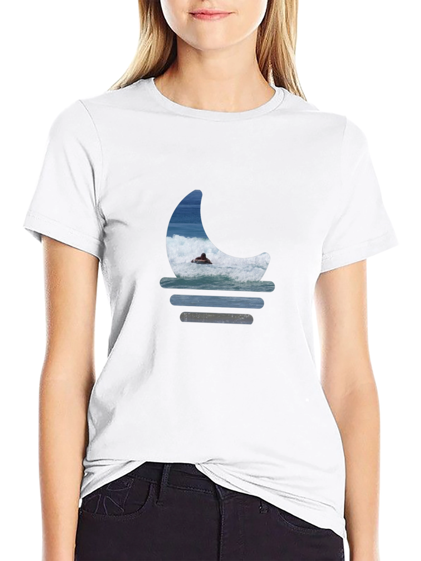 Surfer Moon Graphic Tee - Relaxed Fit Black T-Shirt