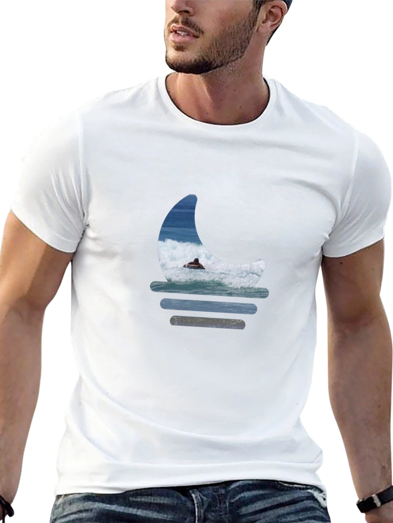 Surfer Moon Graphic Tee - Relaxed Fit Black T-Shirt
