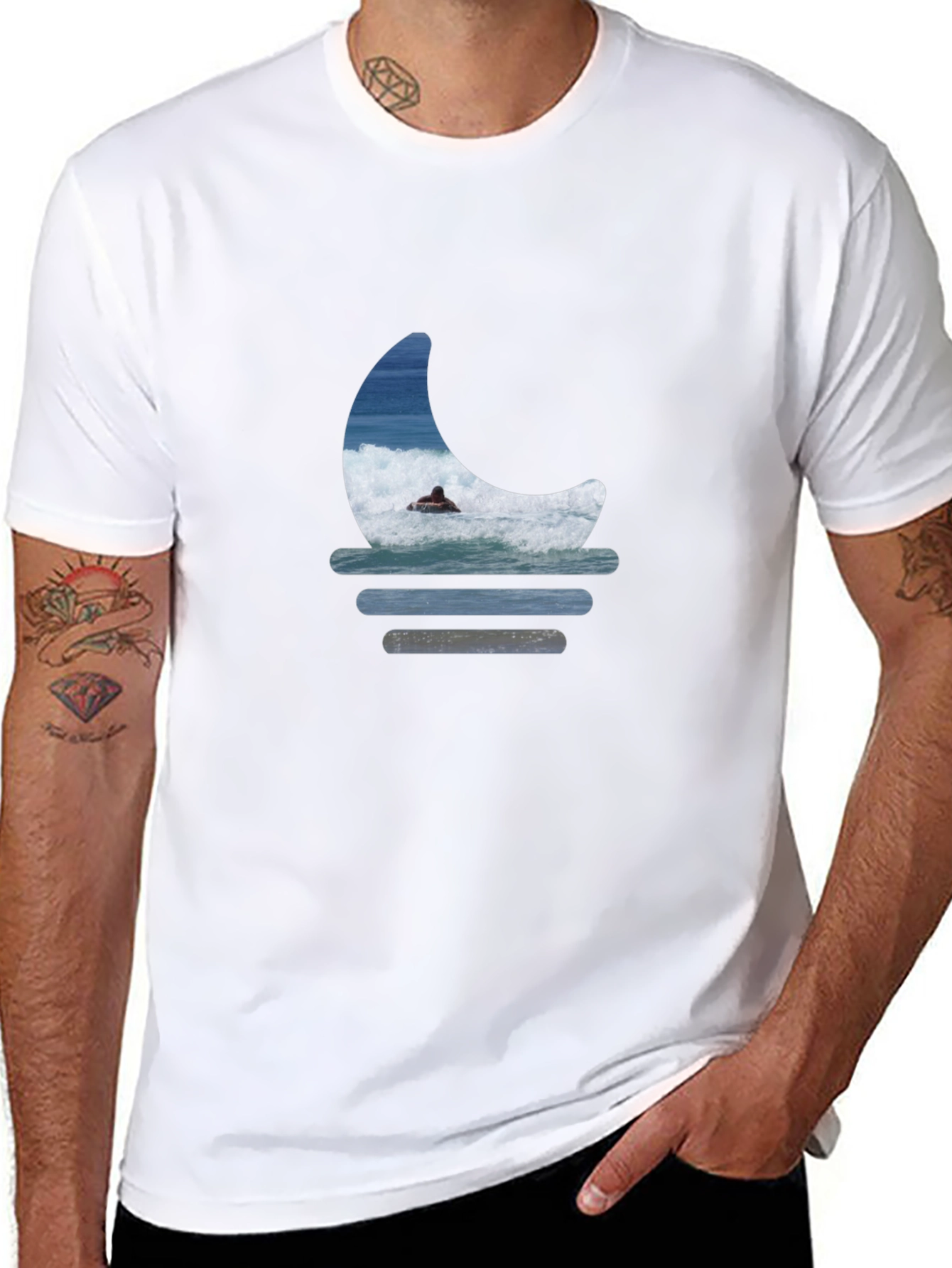 Surfer Moon Graphic Tee - Relaxed Fit Black T-Shirt