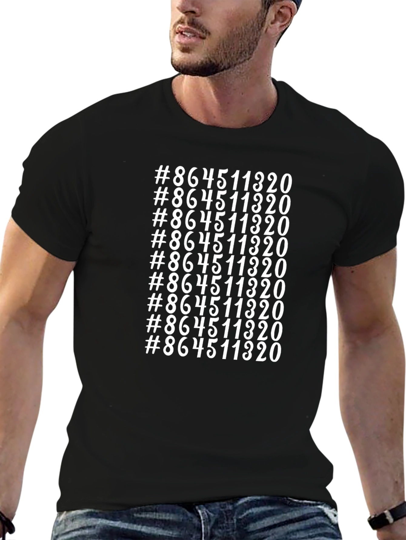 Repeated Number Graphic Tee - Black