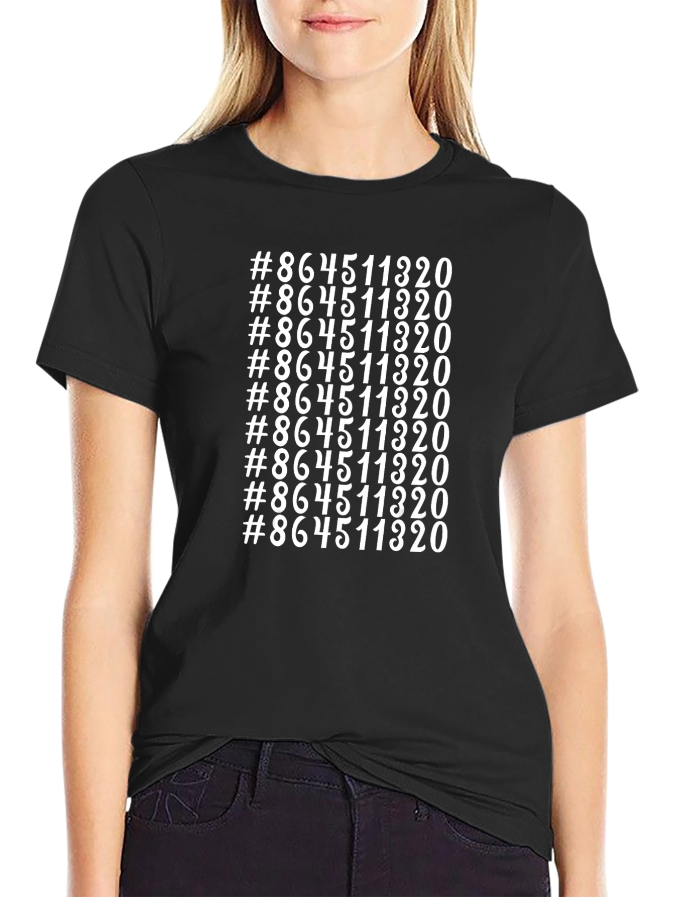 Repeated Number Graphic Tee - Black