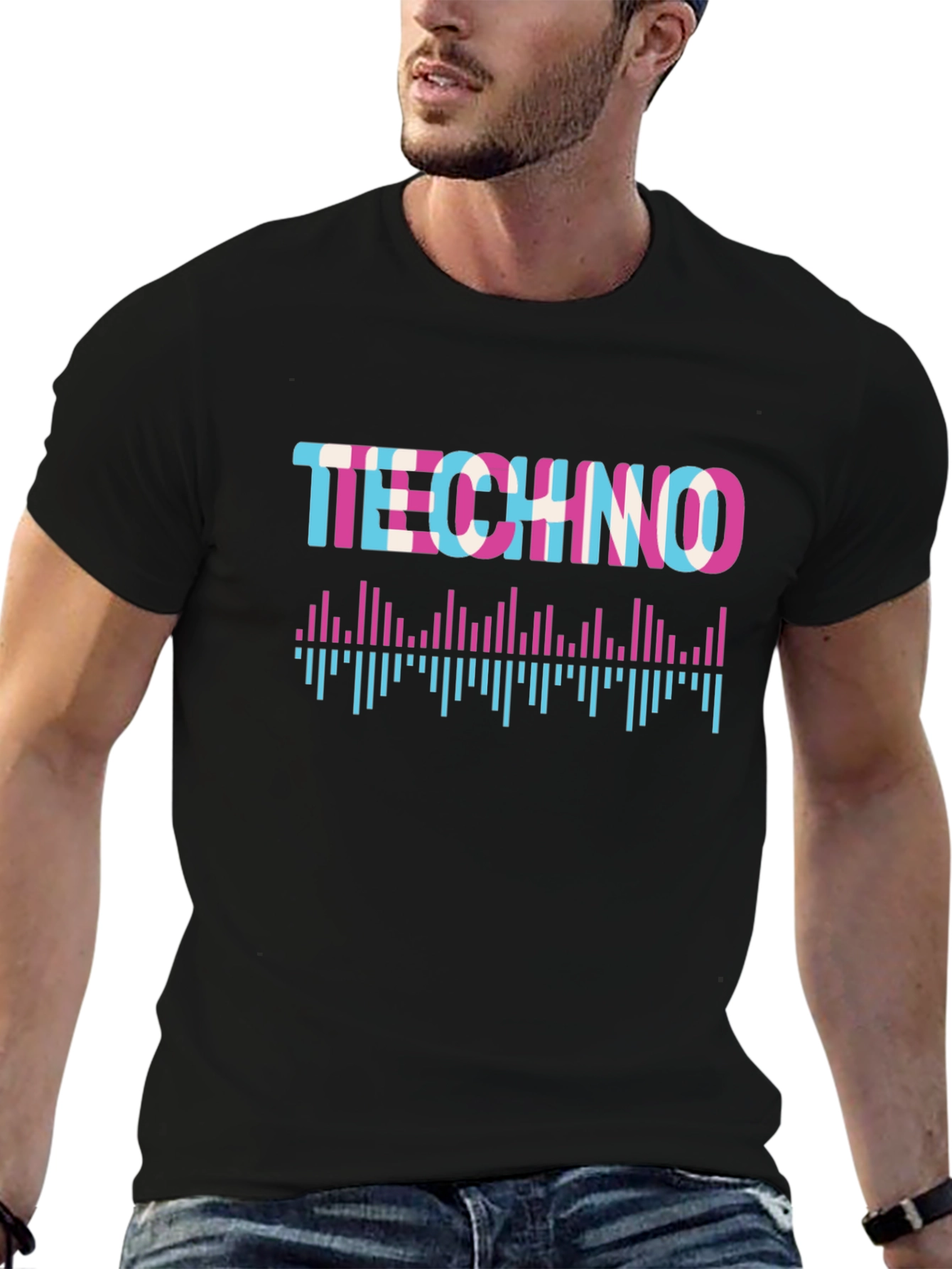 Techno Music Black Graphic T-Shirt