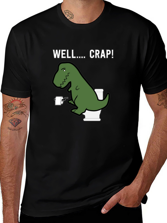 Dinosaur Toilet Humor T-Shirt - Well.... Crap! Black Tee