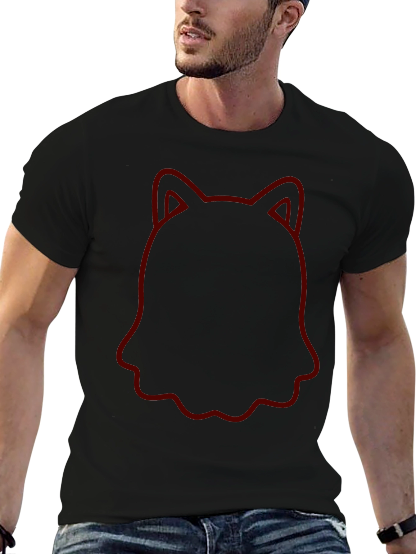 Unique Cat Outline Black T-Shirt